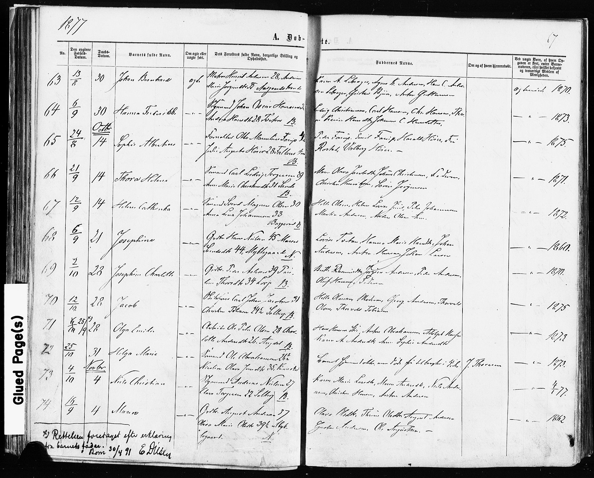 Borre kirkebøker, AV/SAKO-A-338/F/Fa/L0008: Parish register (official) no. I 8, 1868-1877, p. 67