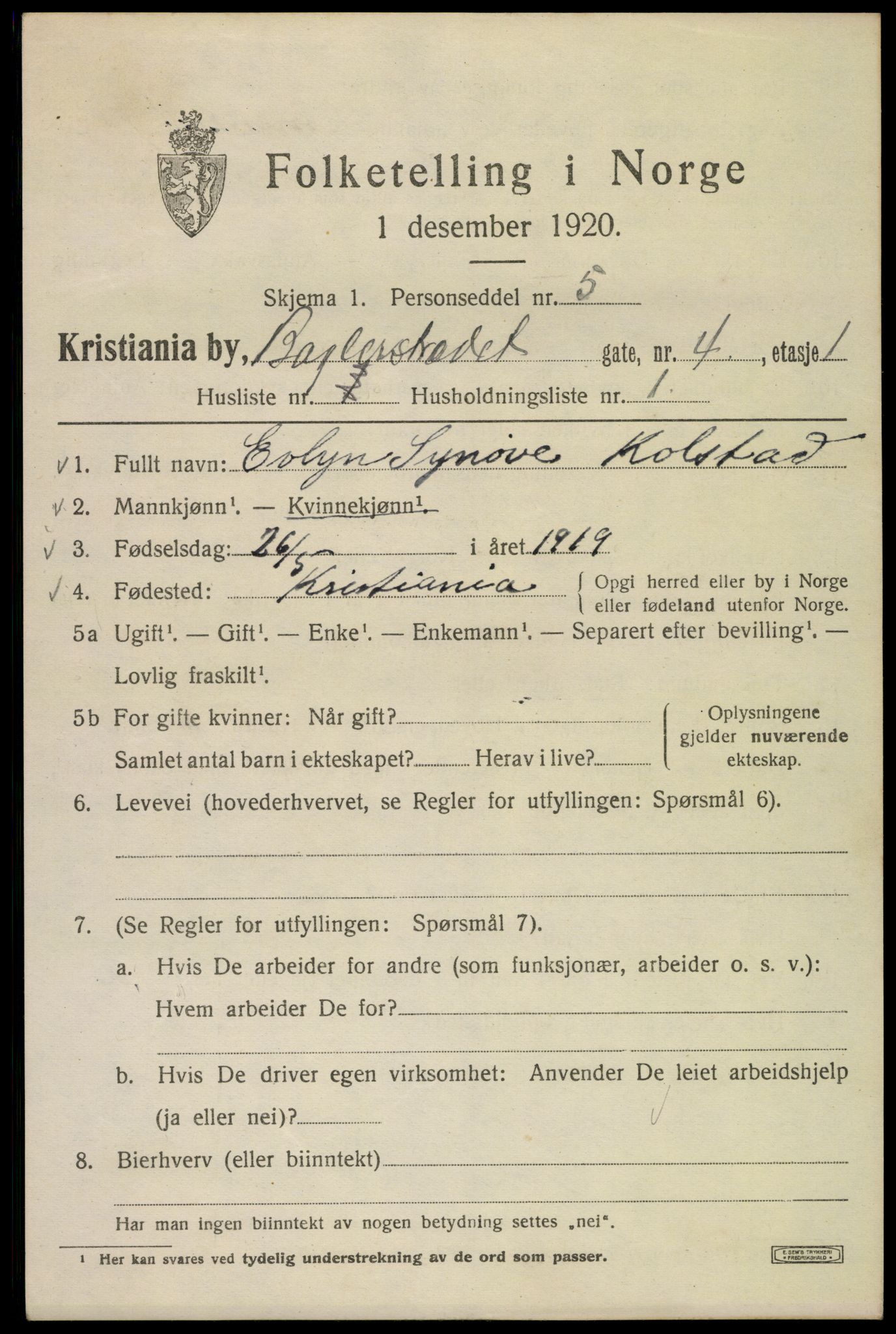 SAO, 1920 census for Kristiania, 1920, p. 147273