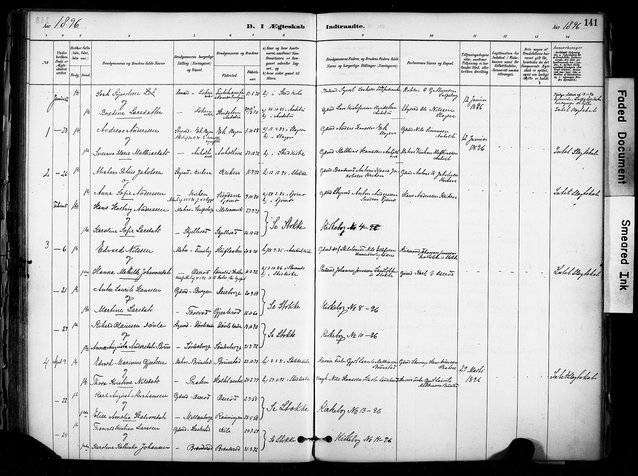 Stokke kirkebøker, SAKO/A-320/F/Fb/L0001: Parish register (official) no. II 1, 1884-1910, p. 141