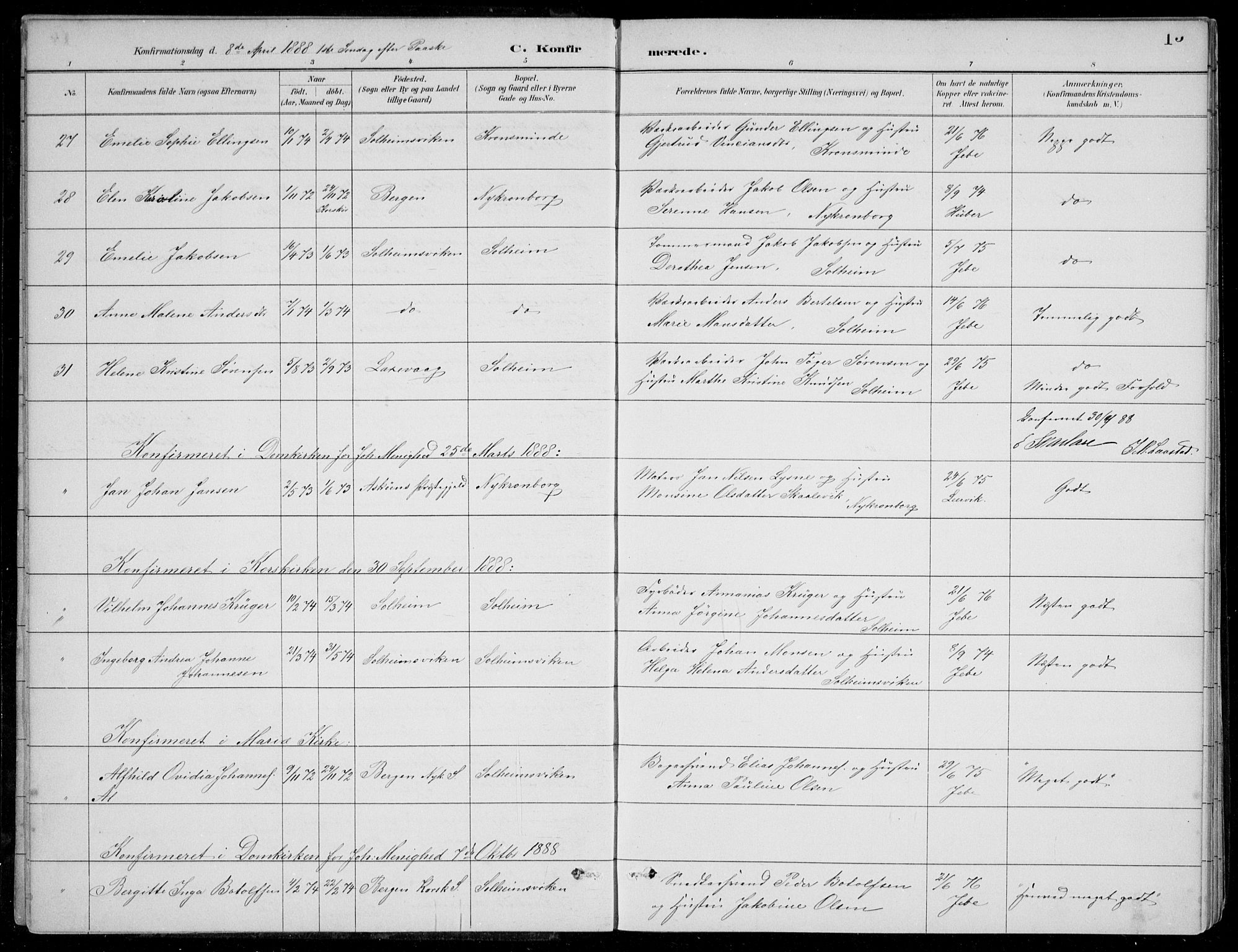Årstad Sokneprestembete, SAB/A-79301/H/Hab/L0011: Parish register (copy) no. B 1, 1886-1901, p. 15