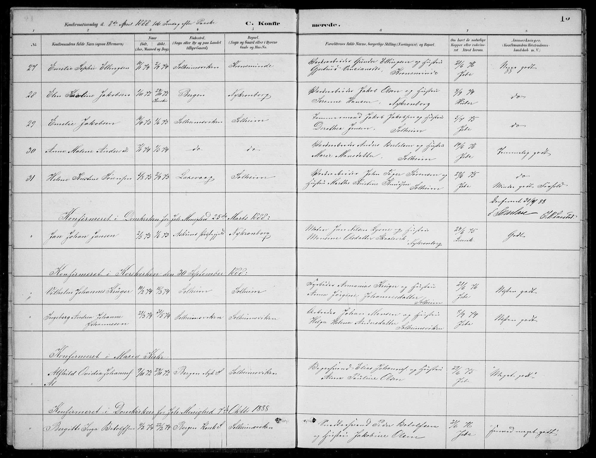 Årstad Sokneprestembete, AV/SAB-A-79301/H/Hab/L0011: Parish register (copy) no. B 1, 1886-1901, p. 15