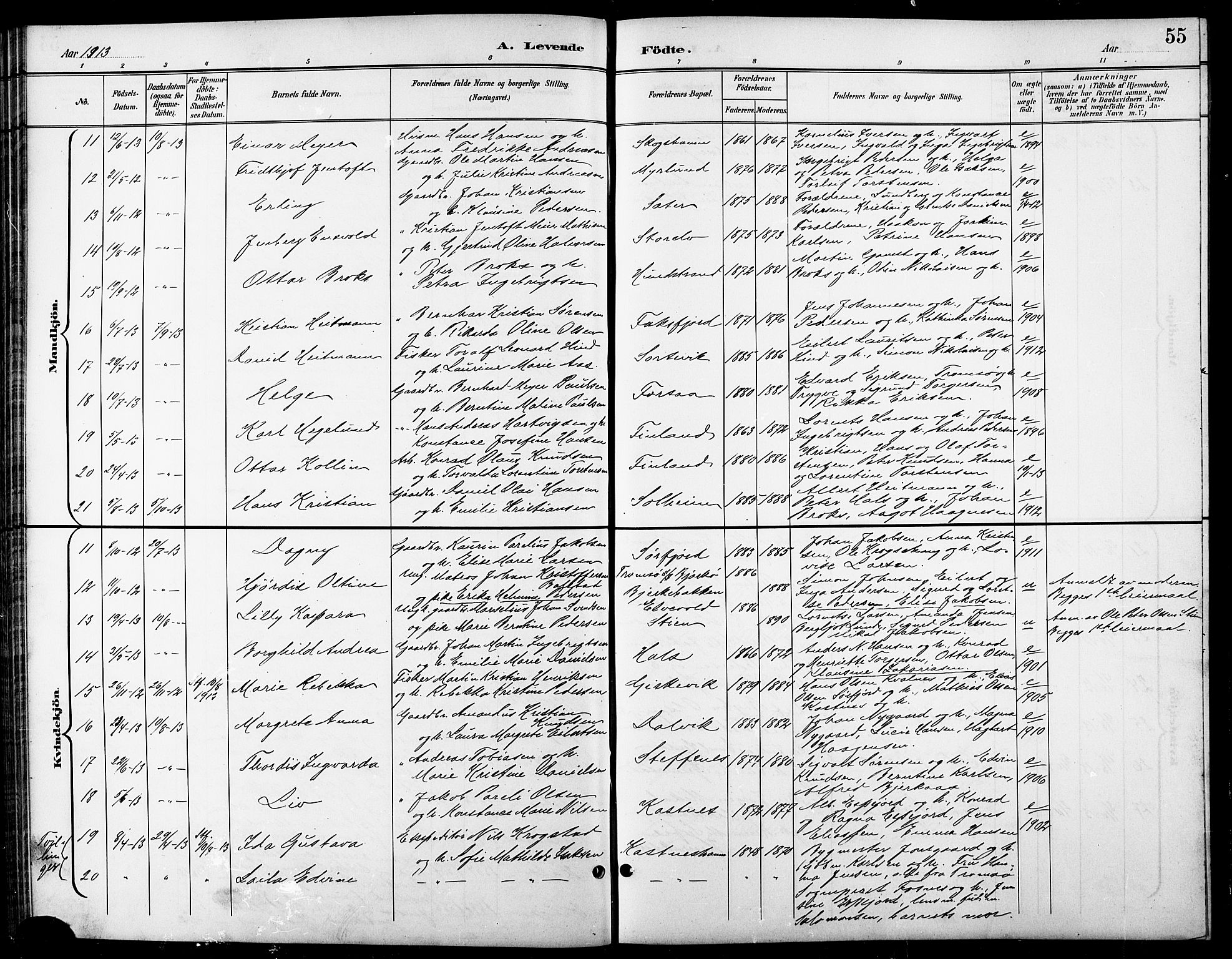 Tranøy sokneprestkontor, AV/SATØ-S-1313/I/Ia/Iab/L0014klokker: Parish register (copy) no. 14, 1896-1918, p. 55