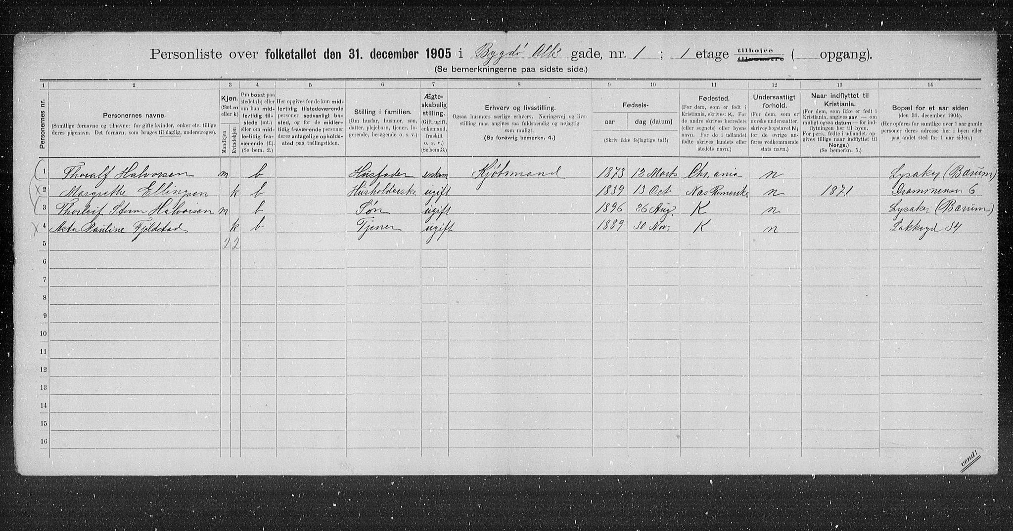 OBA, Municipal Census 1905 for Kristiania, 1905, p. 5299