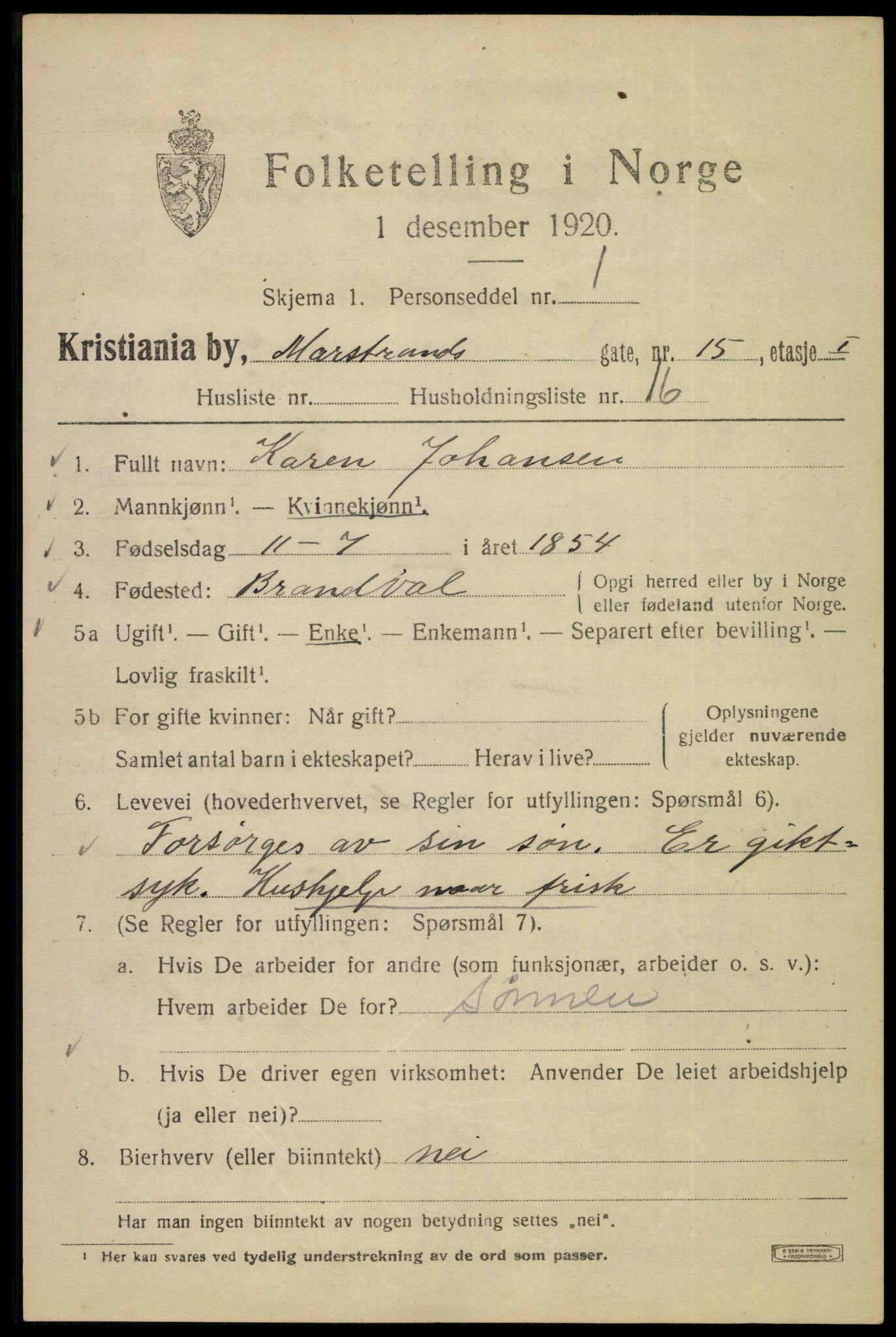 SAO, 1920 census for Kristiania, 1920, p. 392469