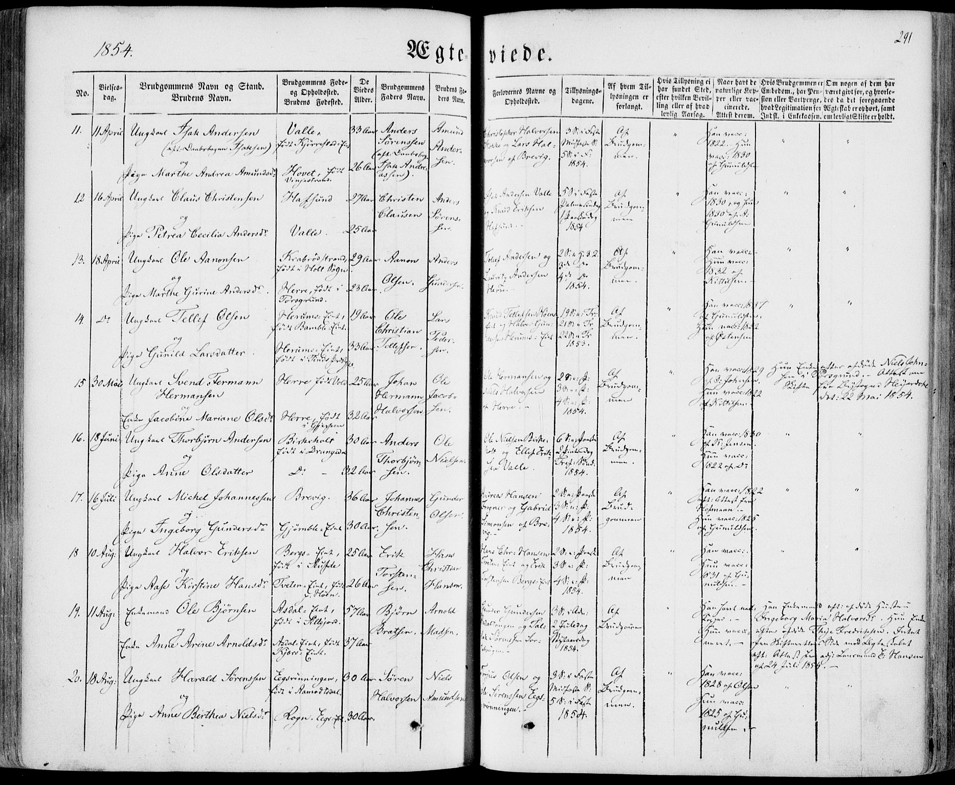 Bamble kirkebøker, SAKO/A-253/F/Fa/L0005: Parish register (official) no. I 5, 1854-1869, p. 291