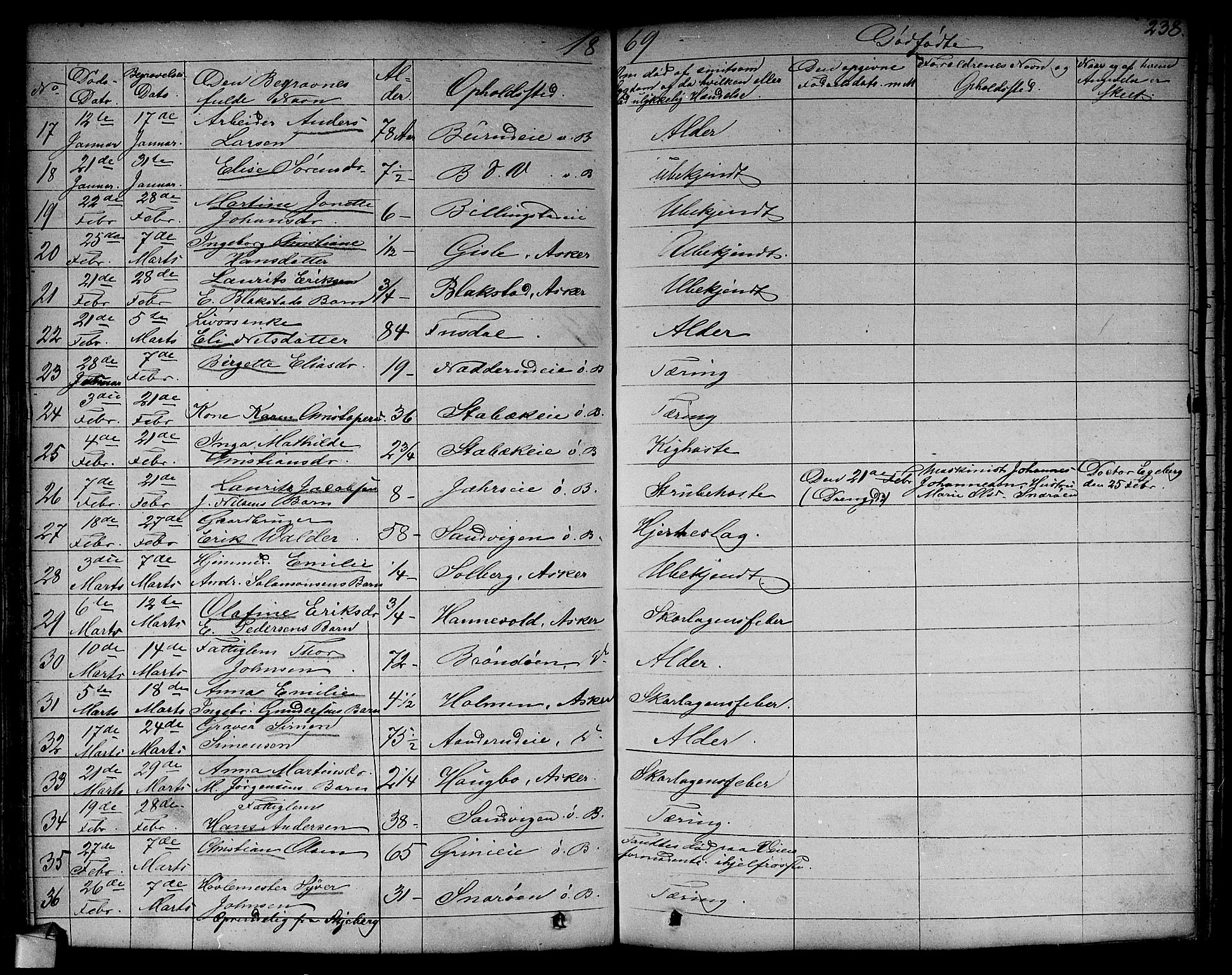 Asker prestekontor Kirkebøker, SAO/A-10256a/F/Fa/L0011: Parish register (official) no. I 11, 1825-1878, p. 238