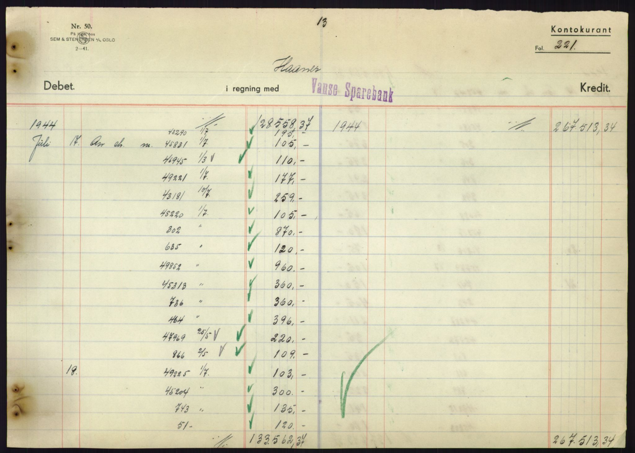 Forsvarsdepartementet, 10. kontor / Oppgjørskontoret, AV/RA-RAFA-1225/D/Db/L0180: Lista oppgjørskontor, 1942-1952, p. 2215