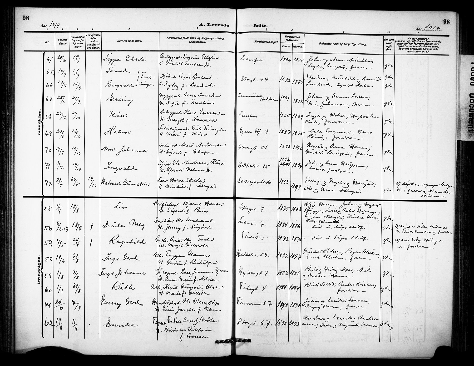 Notodden kirkebøker, AV/SAKO-A-290/G/Ga/L0001: Parish register (copy) no. 1, 1912-1923, p. 98