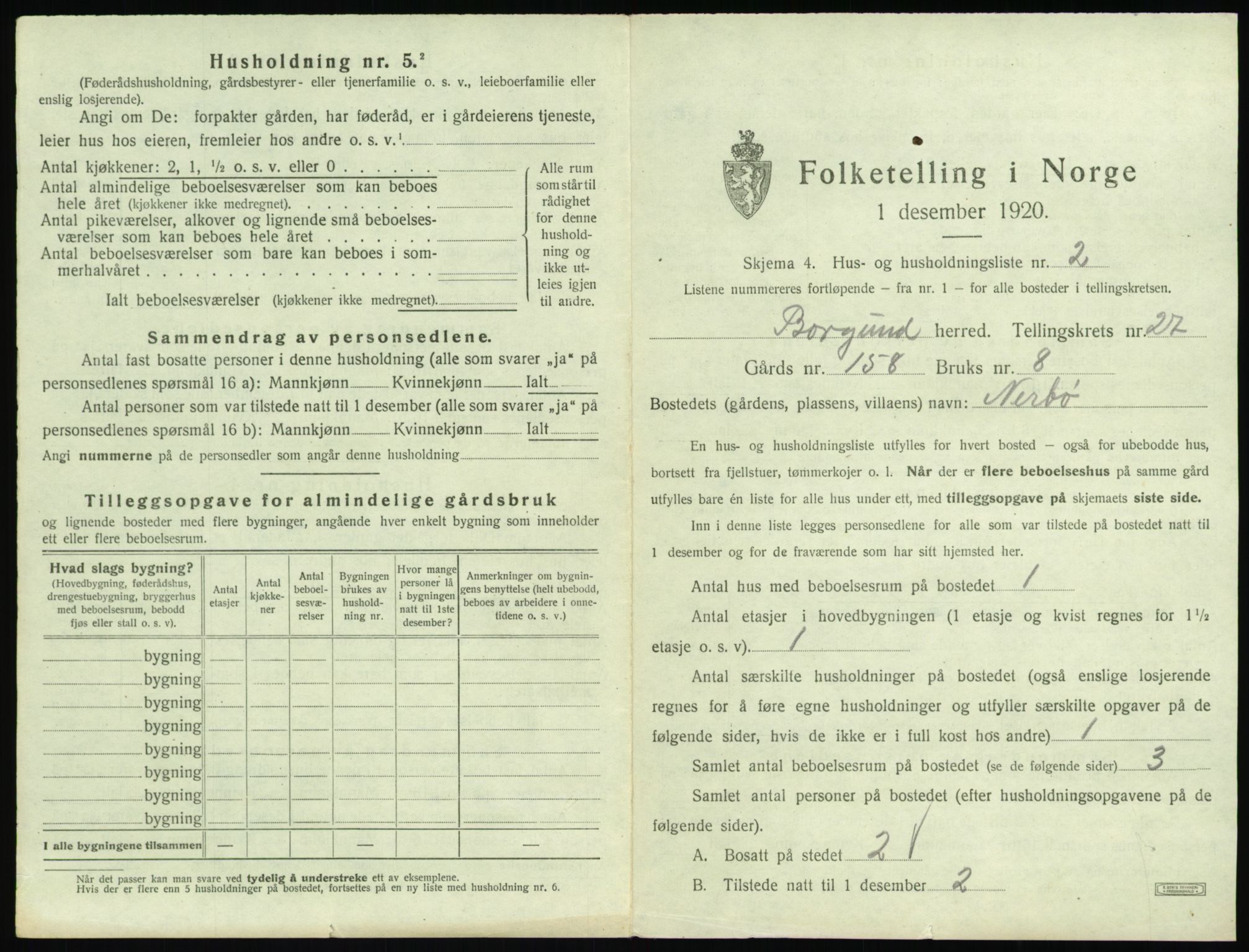 SAT, 1920 census for Borgund, 1920, p. 2140