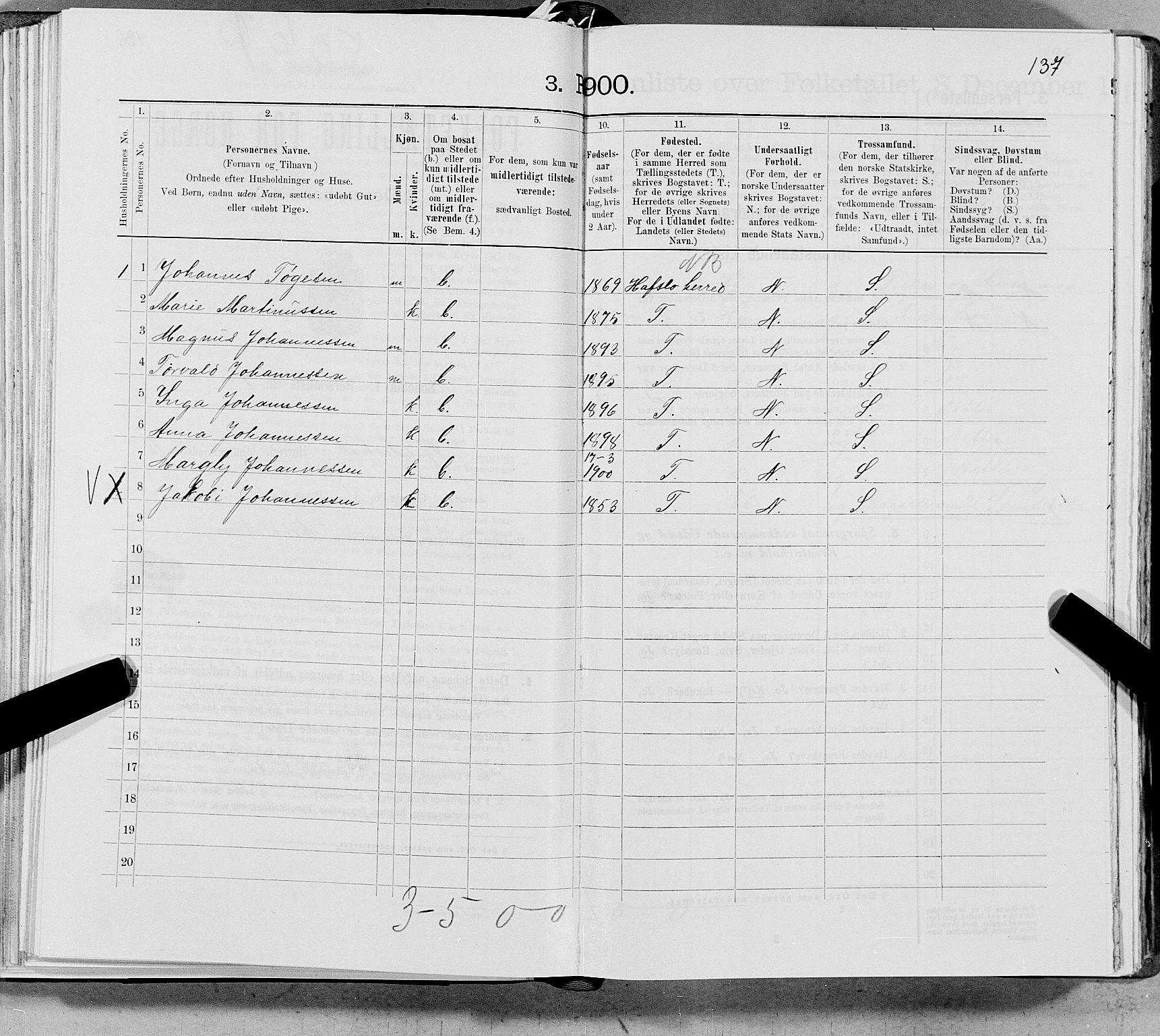 SAT, 1900 census for Gildeskål, 1900, p. 1646