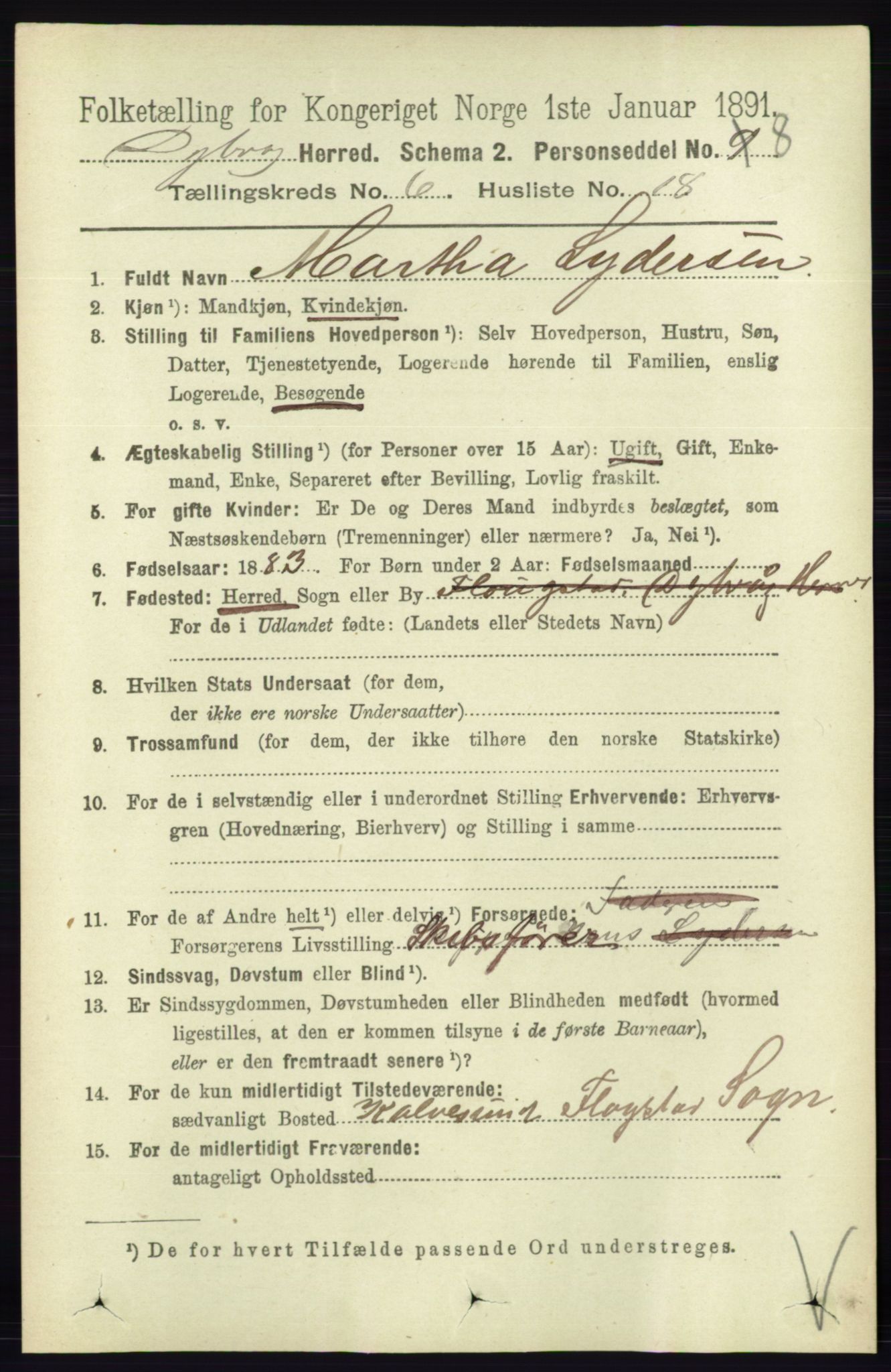 RA, 1891 census for 0915 Dypvåg, 1891, p. 1889