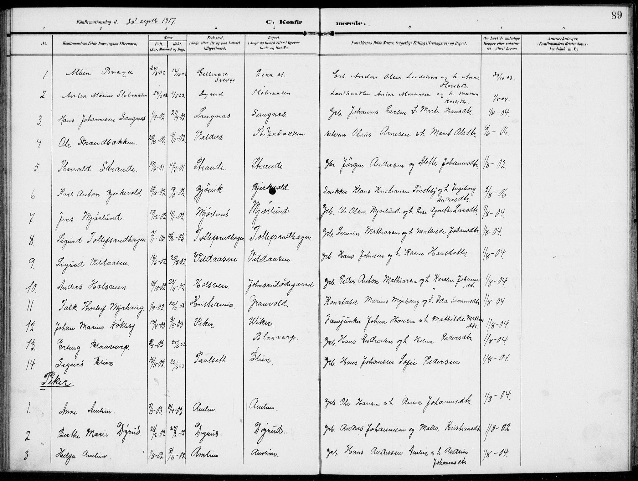 Kolbu prestekontor, SAH/PREST-110/H/Ha/Haa/L0001: Parish register (official) no. 1, 1907-1923, p. 89