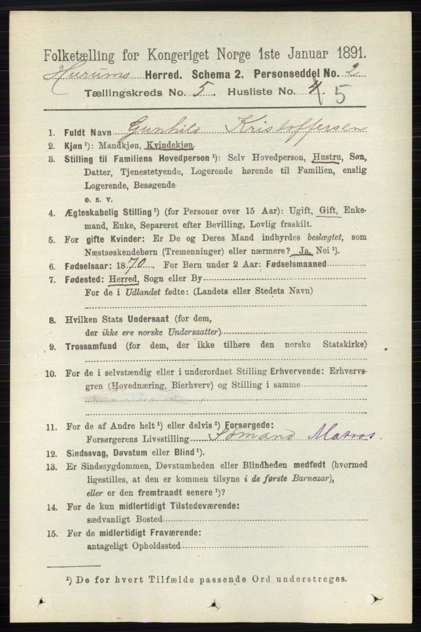 RA, 1891 census for 0628 Hurum, 1891, p. 1418