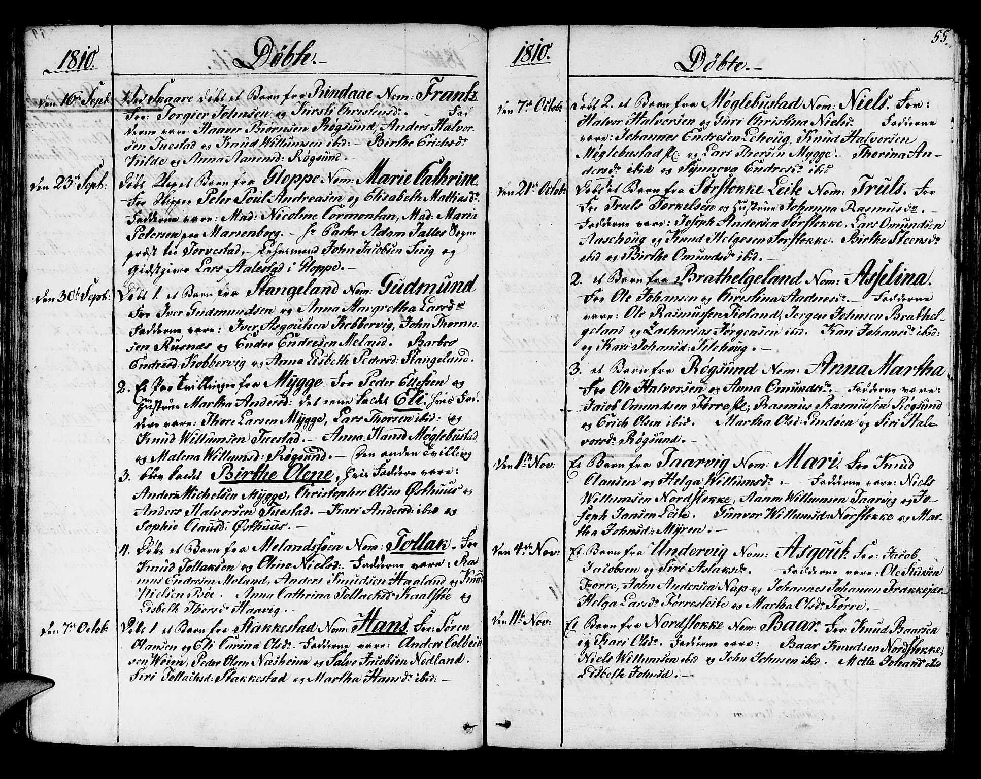 Avaldsnes sokneprestkontor, SAST/A -101851/H/Ha/Haa/L0003: Parish register (official) no. A 3, 1801-1817, p. 55