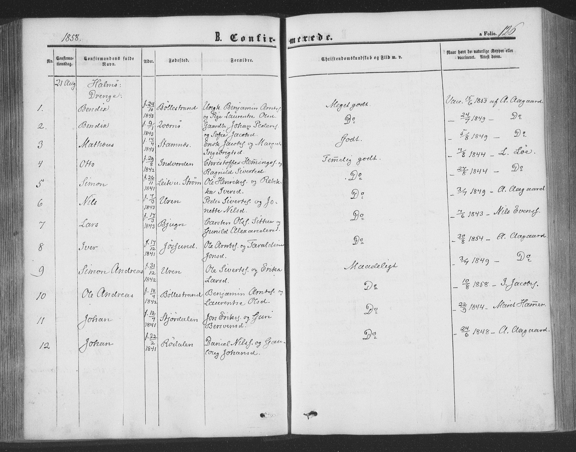 Ministerialprotokoller, klokkerbøker og fødselsregistre - Nord-Trøndelag, SAT/A-1458/773/L0615: Parish register (official) no. 773A06, 1857-1870, p. 126