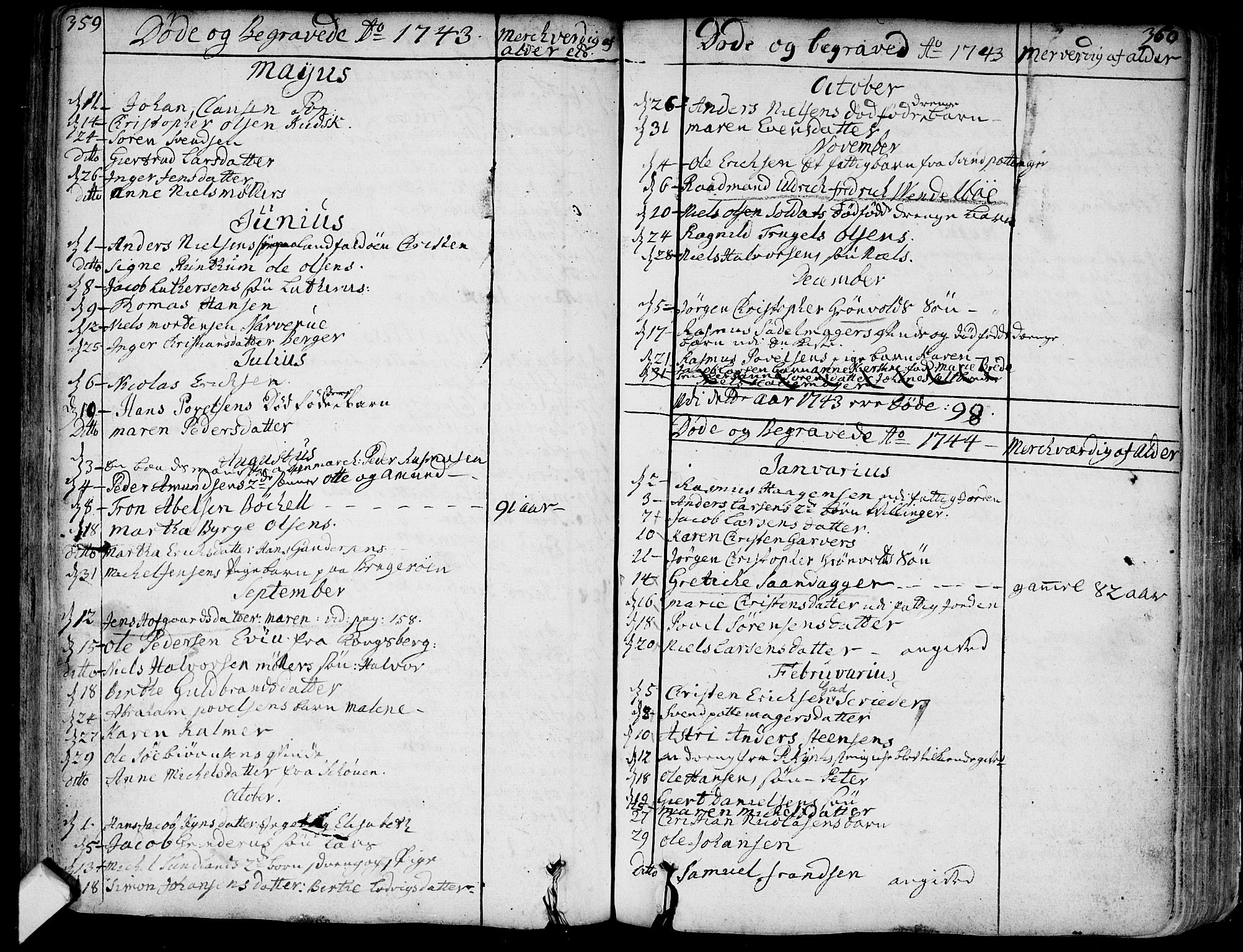 Bragernes kirkebøker, SAKO/A-6/F/Fa/L0004: Parish register (official) no. I 4, 1734-1759, p. 359-360