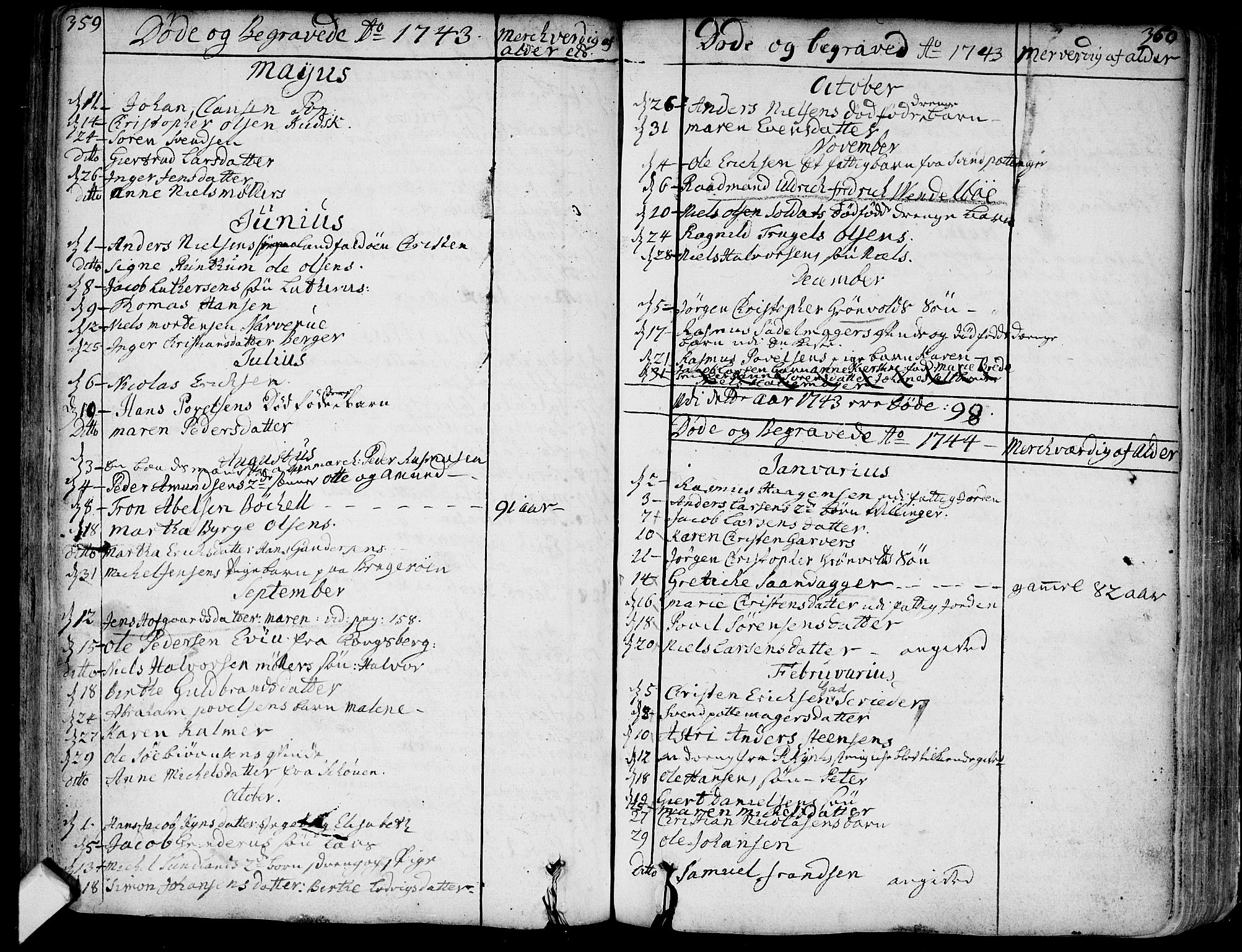 Bragernes kirkebøker, AV/SAKO-A-6/F/Fa/L0004: Parish register (official) no. I 4, 1734-1759, p. 359-360