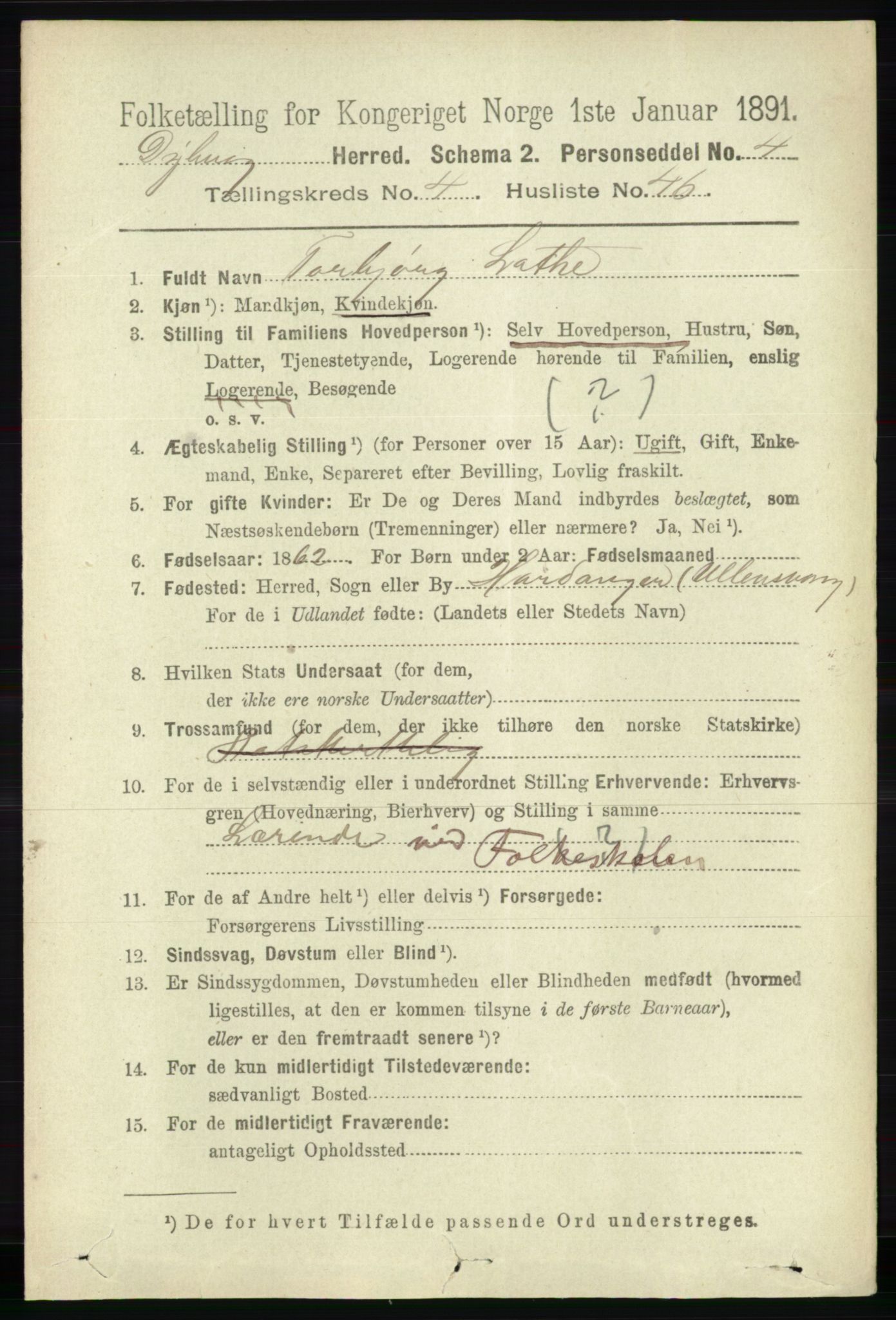 RA, 1891 census for 0915 Dypvåg, 1891, p. 1312