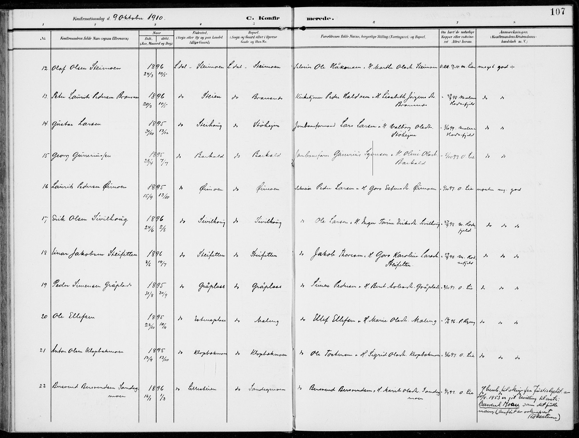 Alvdal prestekontor, AV/SAH-PREST-060/H/Ha/Haa/L0004: Parish register (official) no. 4, 1907-1919, p. 107