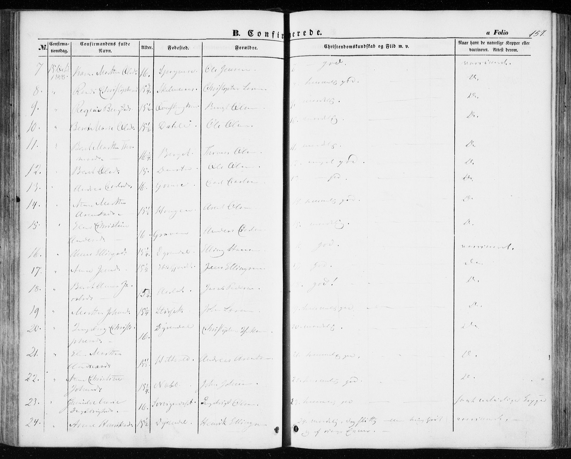 Ministerialprotokoller, klokkerbøker og fødselsregistre - Sør-Trøndelag, SAT/A-1456/646/L0611: Parish register (official) no. 646A09, 1848-1857, p. 157