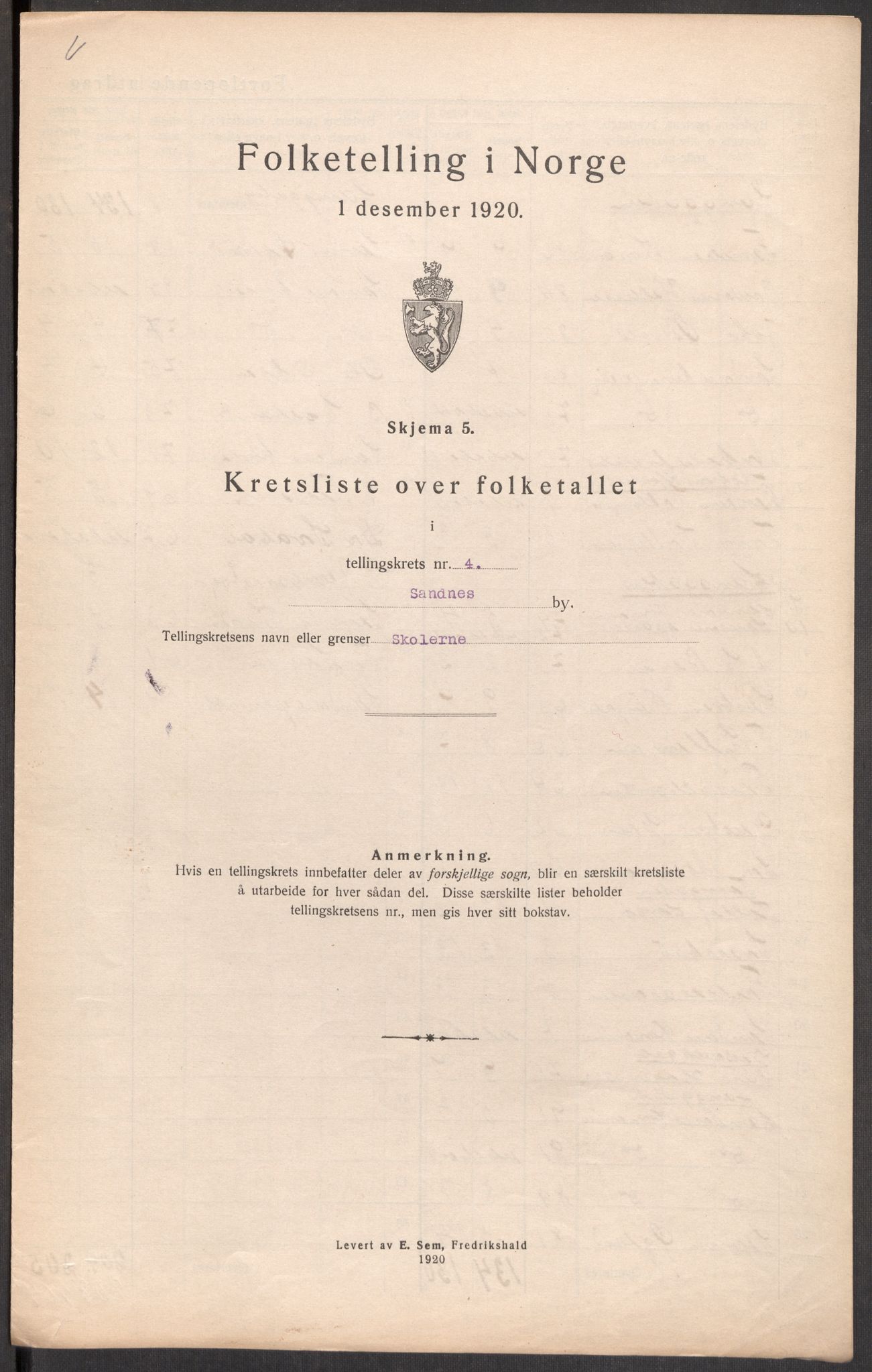 SAST, 1920 census for Sandnes, 1920, p. 15