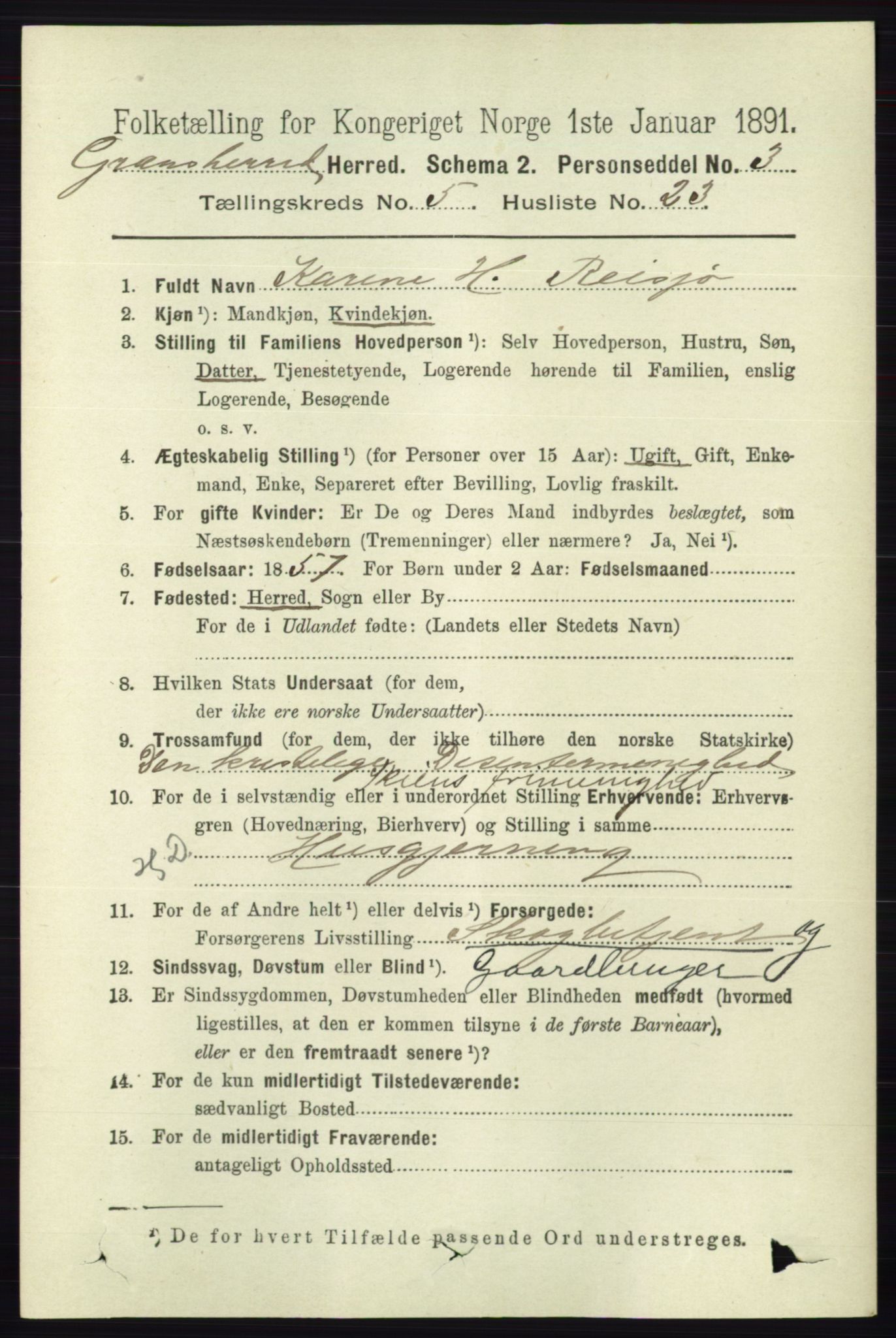 RA, 1891 census for 0824 Gransherad, 1891, p. 967