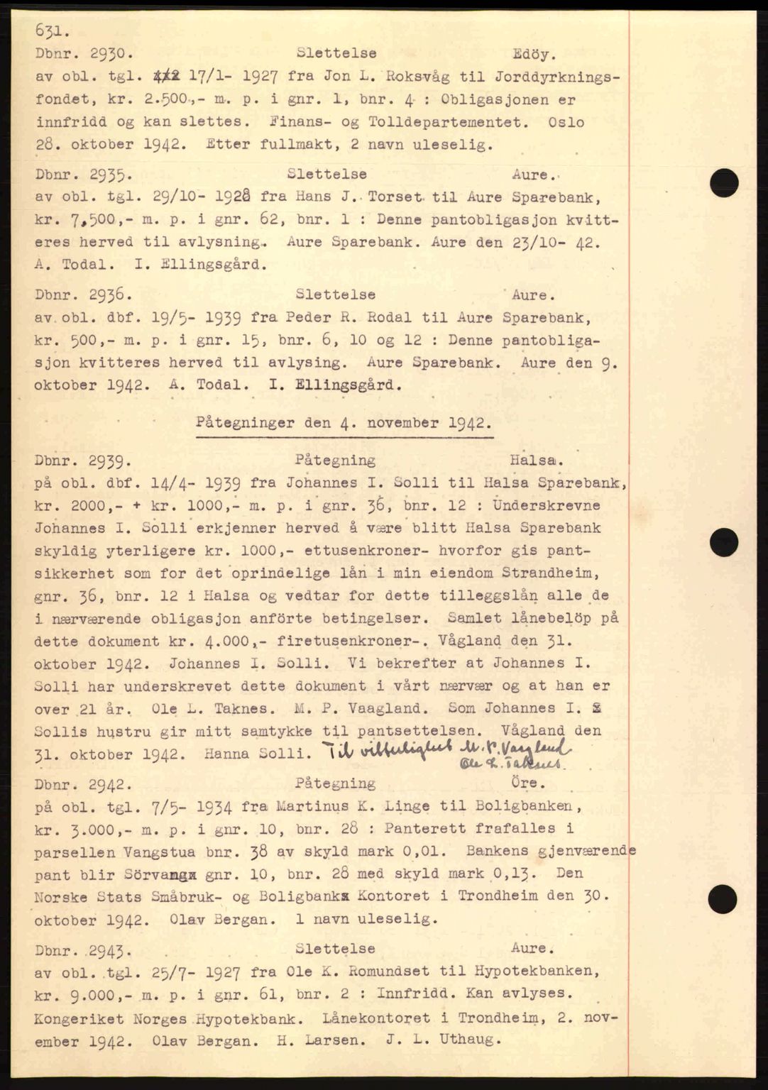 Nordmøre sorenskriveri, AV/SAT-A-4132/1/2/2Ca: Mortgage book no. C81, 1940-1945, Diary no: : 2930/1942