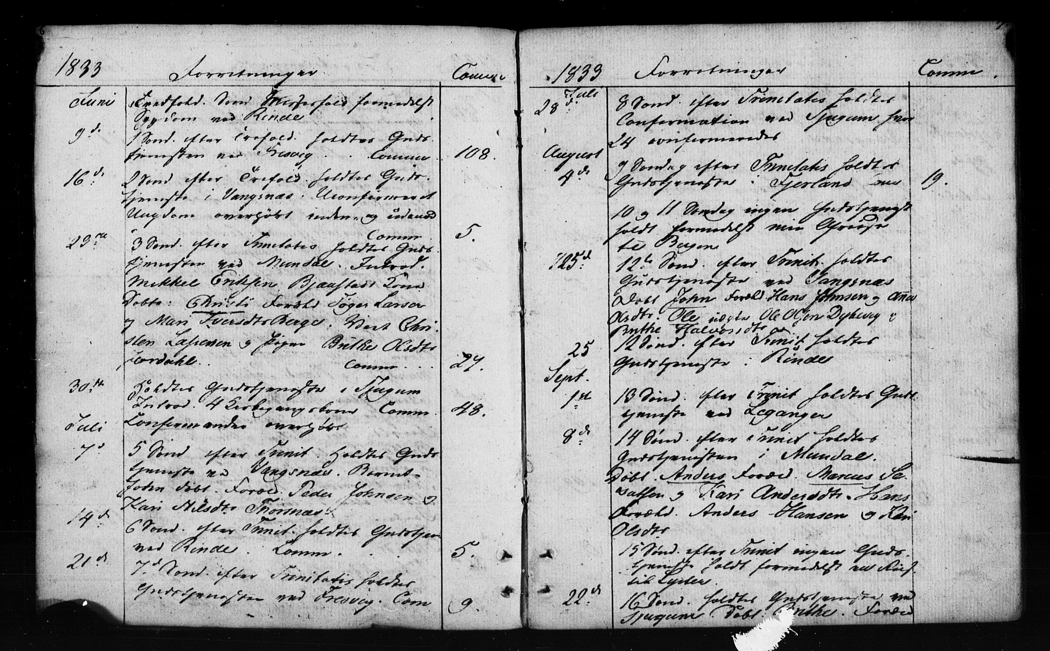 Leikanger sokneprestembete, SAB/A-81001: Curate's parish register no. A 1A, 1833-1838, p. 6-7