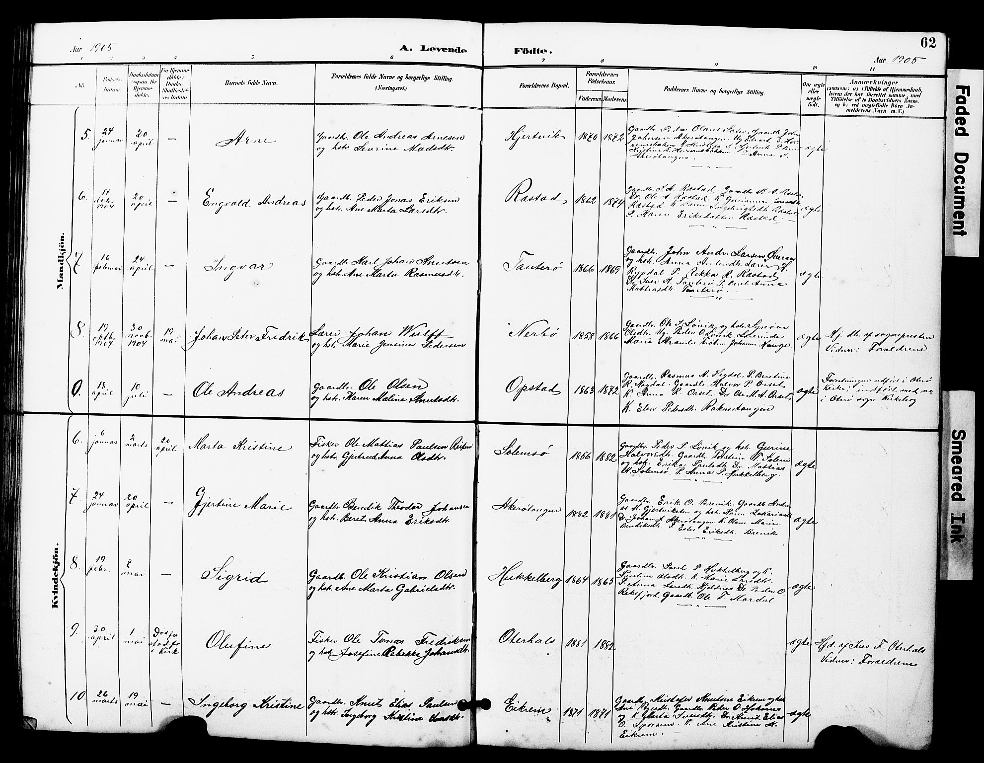 Ministerialprotokoller, klokkerbøker og fødselsregistre - Møre og Romsdal, SAT/A-1454/560/L0725: Parish register (copy) no. 560C02, 1895-1930, p. 62