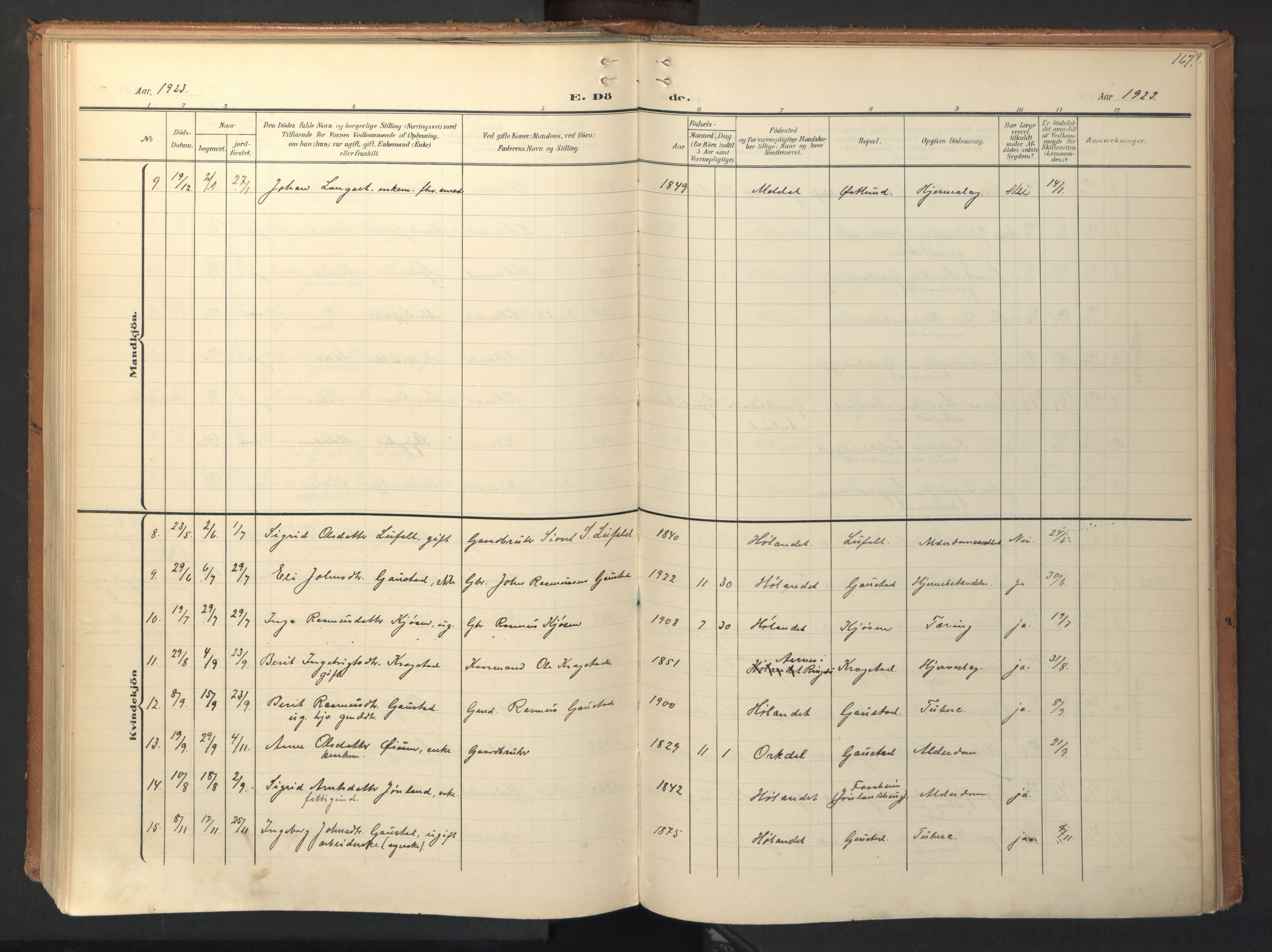 Ministerialprotokoller, klokkerbøker og fødselsregistre - Sør-Trøndelag, SAT/A-1456/694/L1128: Parish register (official) no. 694A02, 1906-1931, p. 167