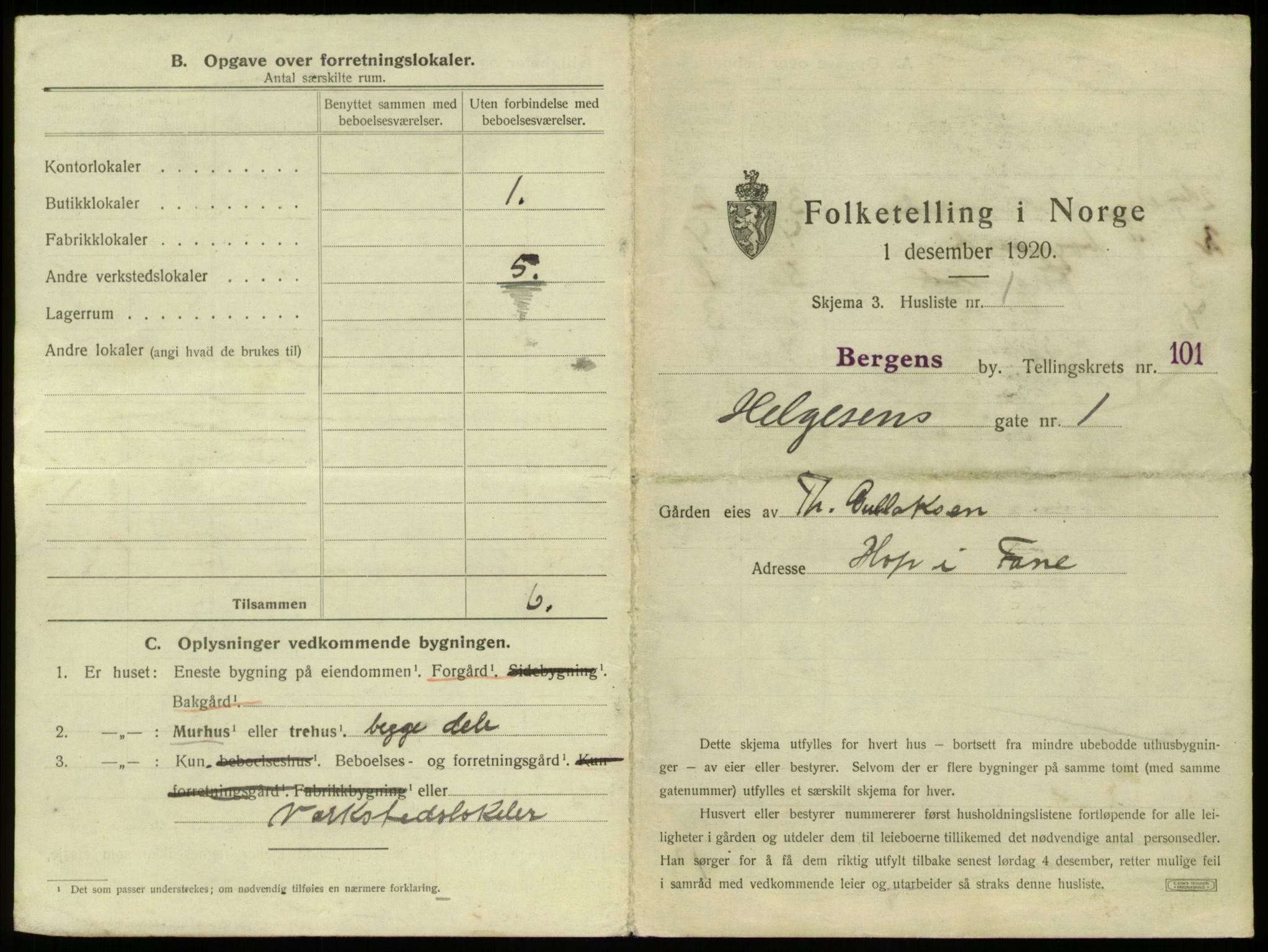 SAB, 1920 census for Bergen, 1920, p. 9450