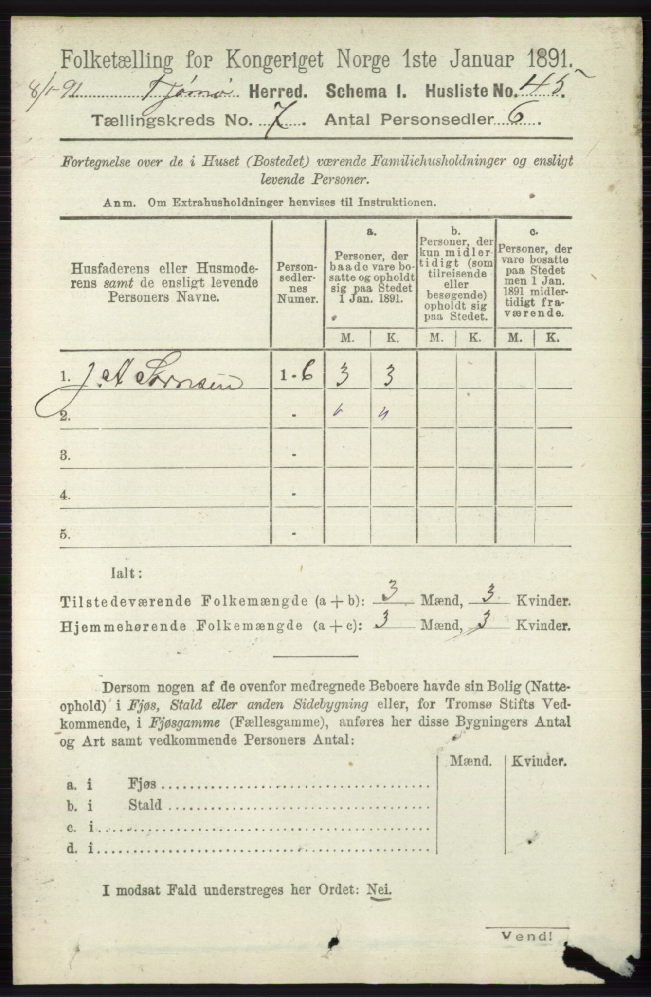 RA, 1891 census for 0723 Tjøme, 1891, p. 2457