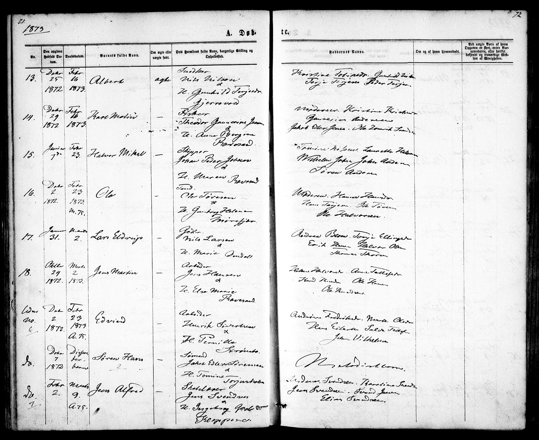 Tromøy sokneprestkontor, SAK/1111-0041/F/Fa/L0008: Parish register (official) no. A 8, 1870-1877, p. 71-72