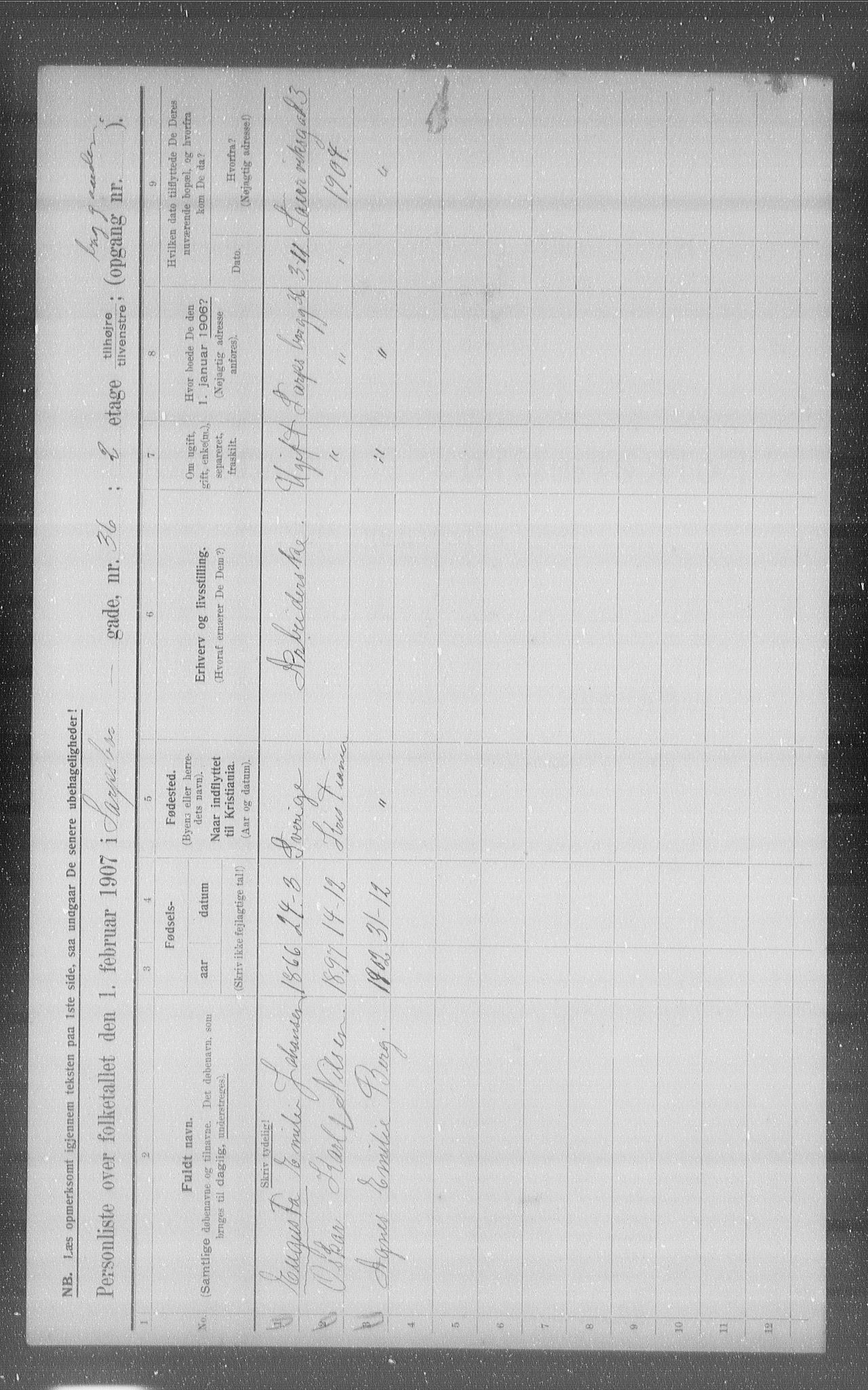 OBA, Municipal Census 1907 for Kristiania, 1907, p. 45639