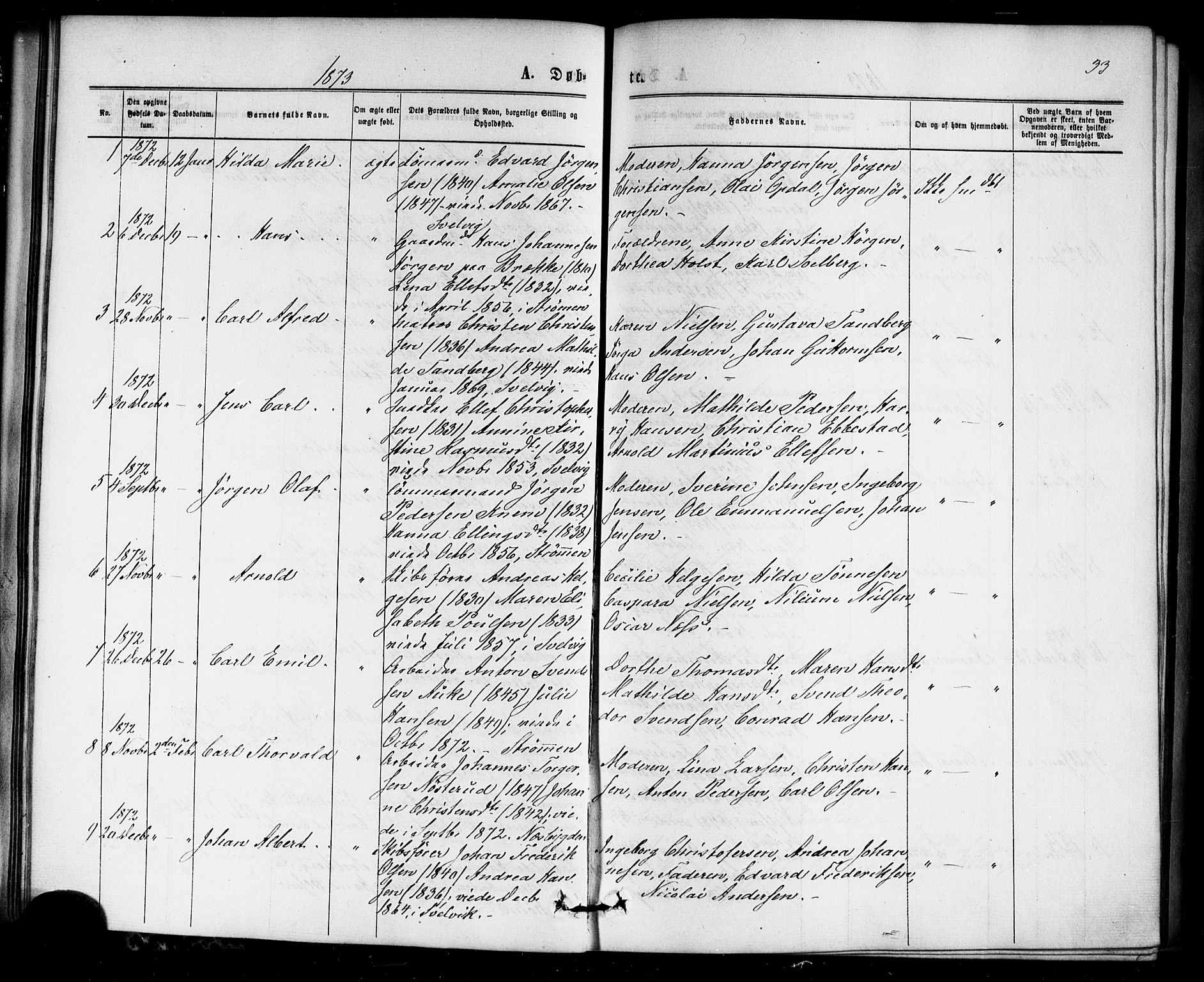 Strømm kirkebøker, AV/SAKO-A-322/F/Fa/L0002: Parish register (official) no. I 2, 1870-1877, p. 33