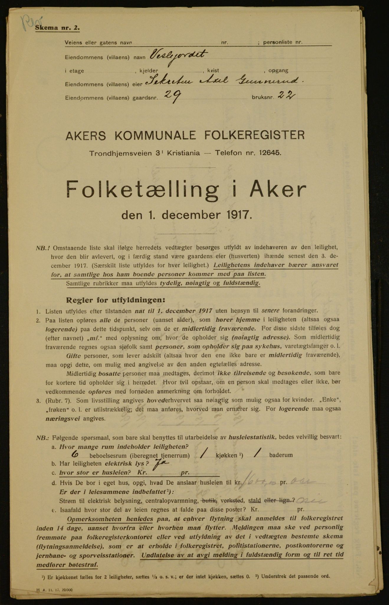 OBA, Municipal Census 1917 for Aker, 1917, p. 4283