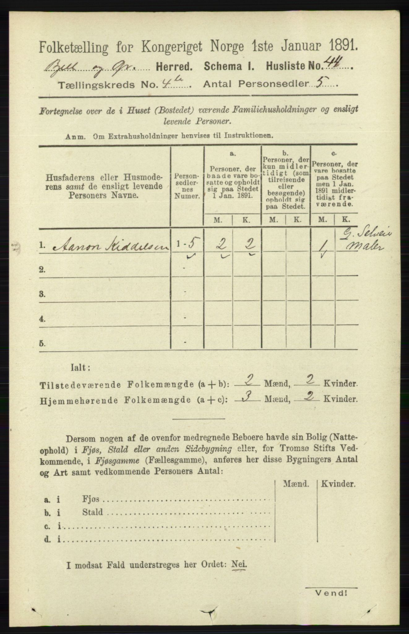 RA, 1891 census for 1024 Bjelland og Grindheim, 1891, p. 2071