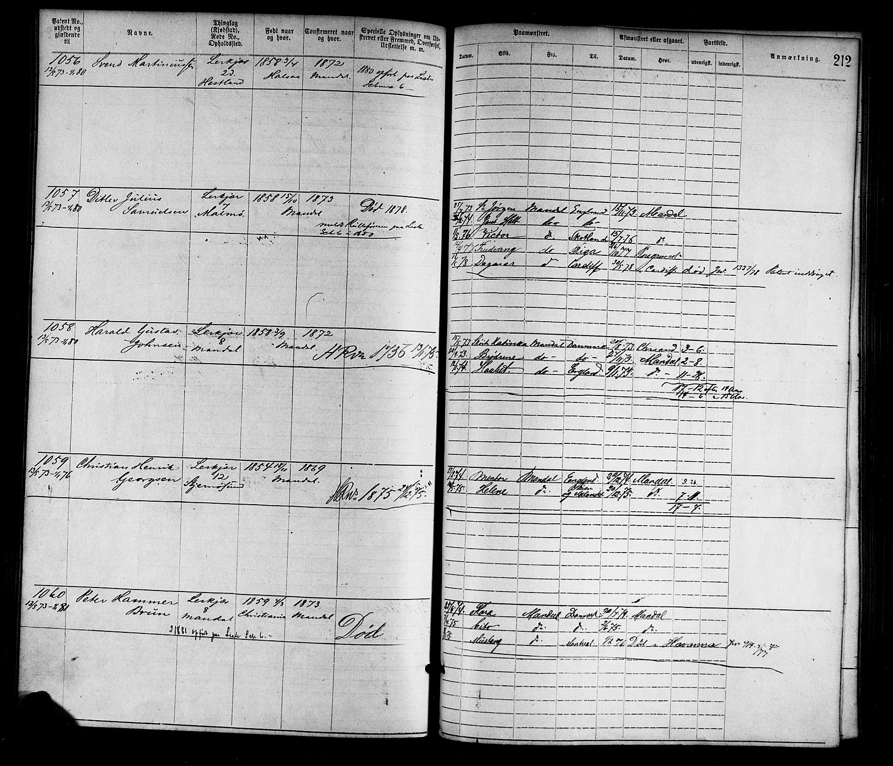 Mandal mønstringskrets, SAK/2031-0016/F/Fa/L0001: Annotasjonsrulle nr 1-1920 med register, L-3, 1869-1881, p. 247