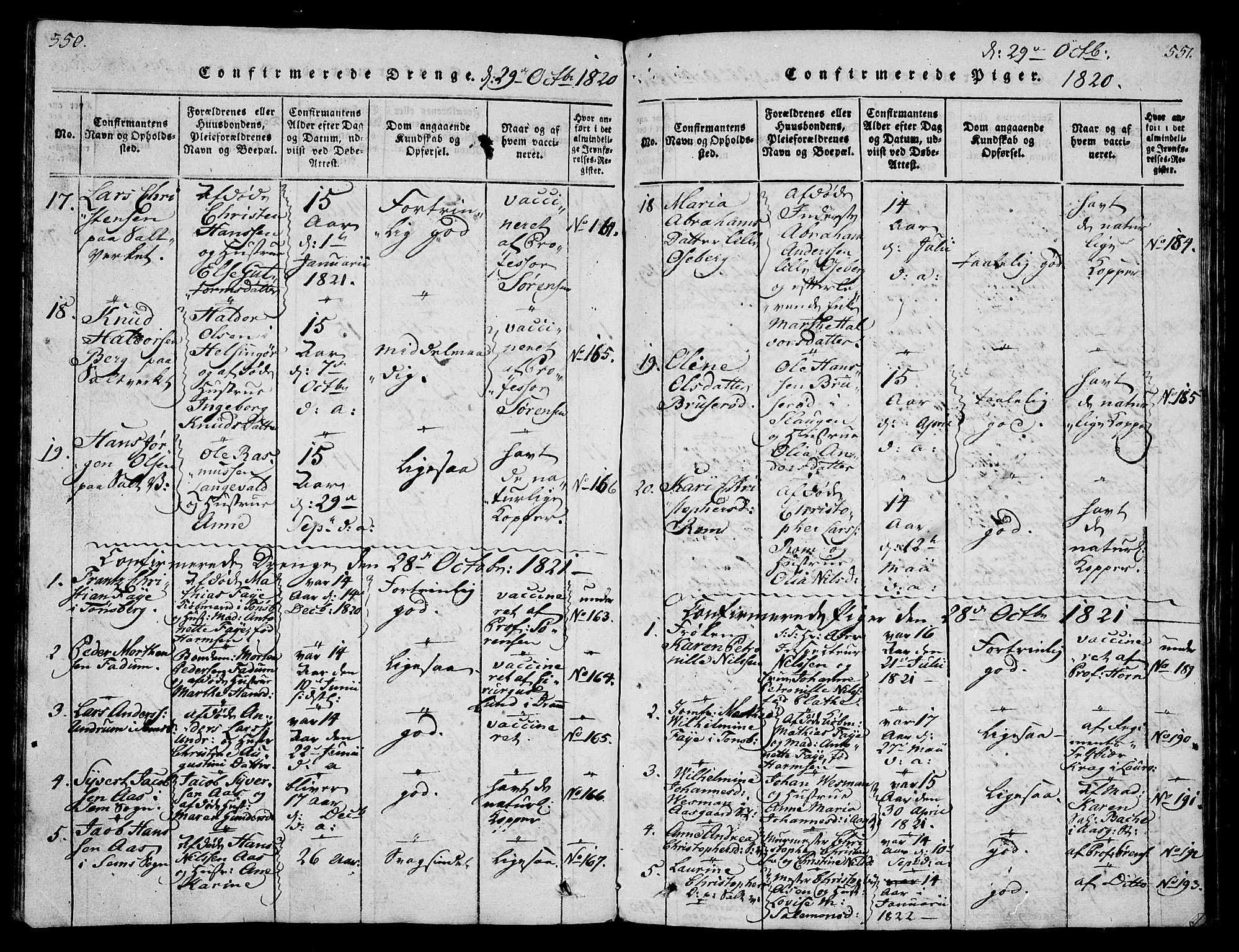 Sem kirkebøker, AV/SAKO-A-5/G/Ga/L0001: Parish register (copy) no. I 1, 1814-1825, p. 550-551