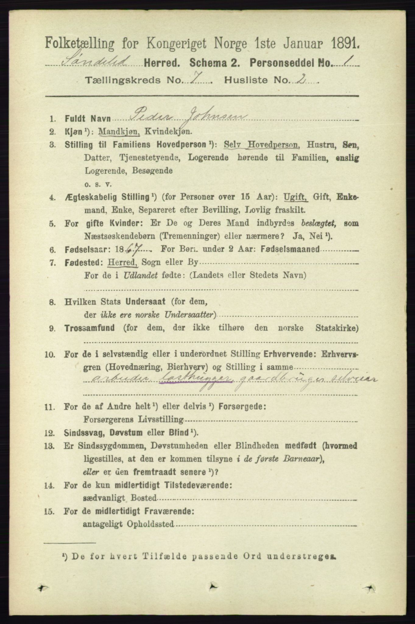 RA, 1891 census for 0913 Søndeled, 1891, p. 2338