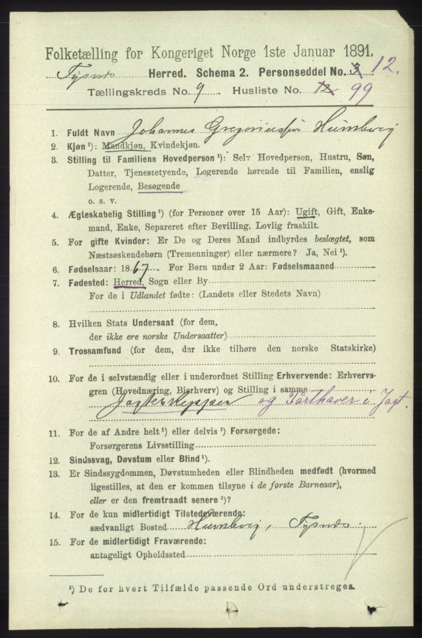 RA, 1891 census for 1223 Tysnes, 1891, p. 4774