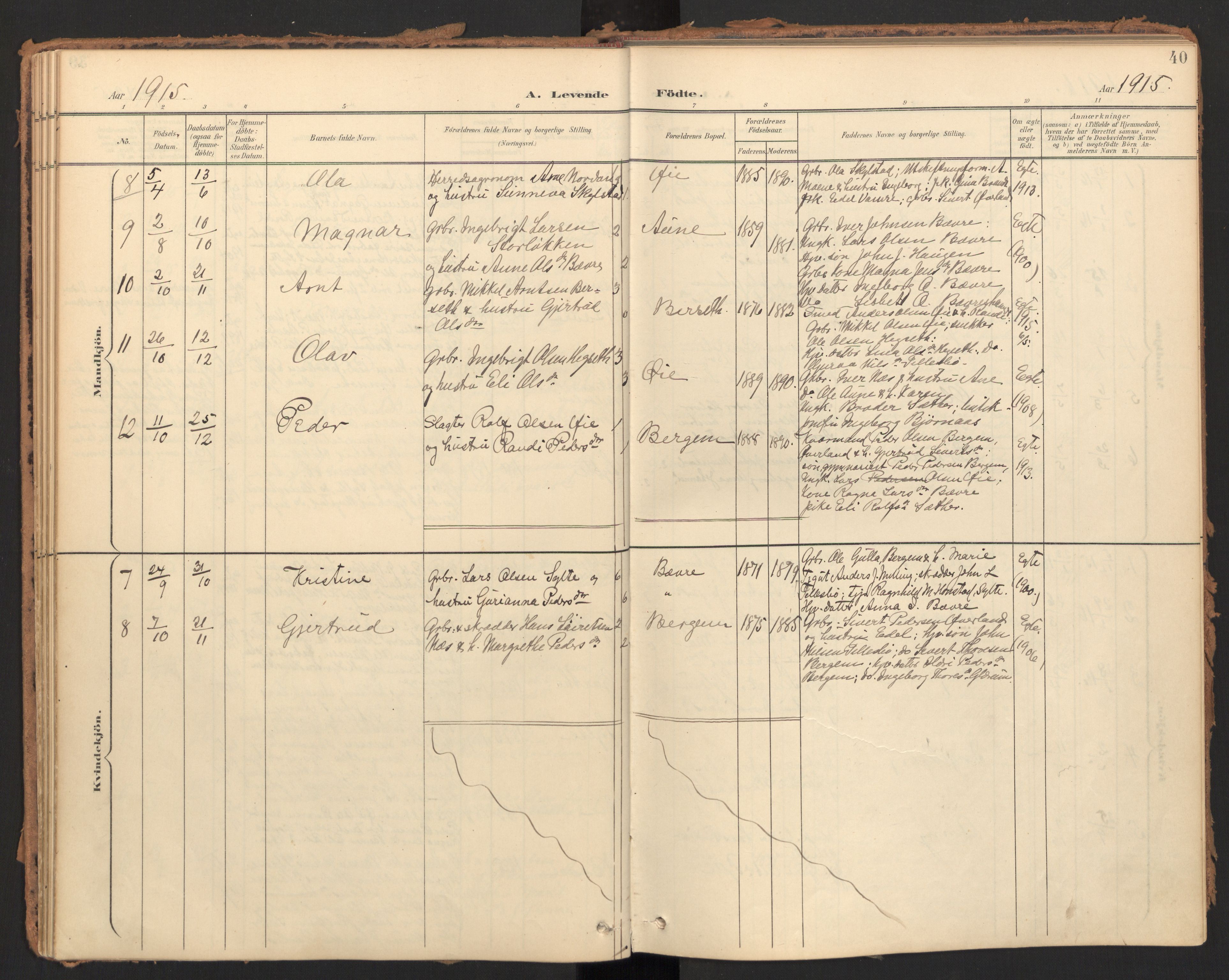 Ministerialprotokoller, klokkerbøker og fødselsregistre - Møre og Romsdal, AV/SAT-A-1454/595/L1048: Parish register (official) no. 595A10, 1900-1917, p. 40