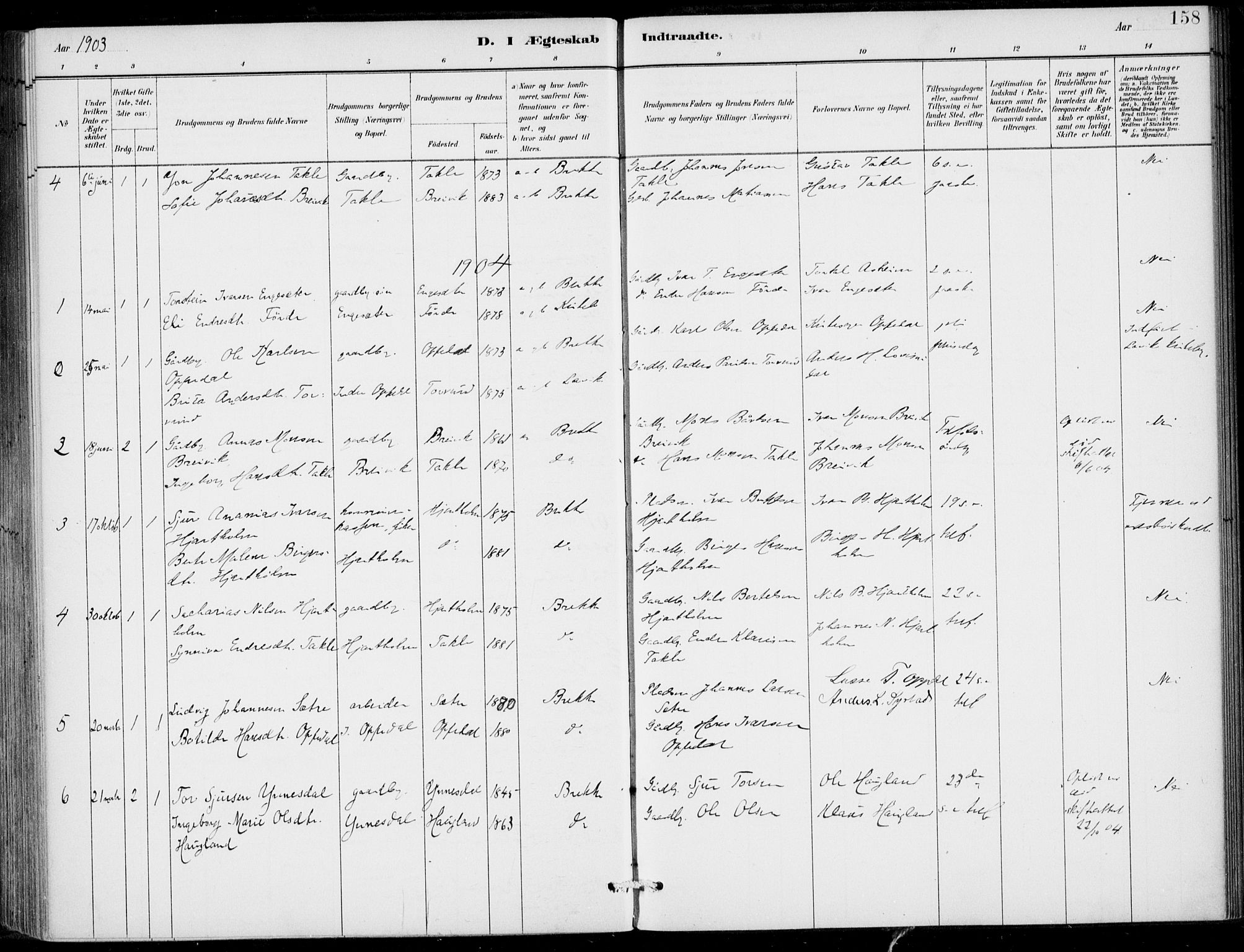 Gulen sokneprestembete, AV/SAB-A-80201/H/Haa/Haac/L0002: Parish register (official) no. C  2, 1882-1914, p. 158