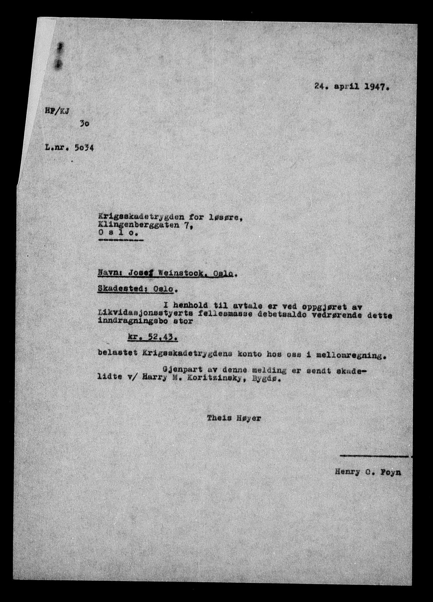 Justisdepartementet, Tilbakeføringskontoret for inndratte formuer, AV/RA-S-1564/H/Hc/Hcc/L0985: --, 1945-1947, p. 449