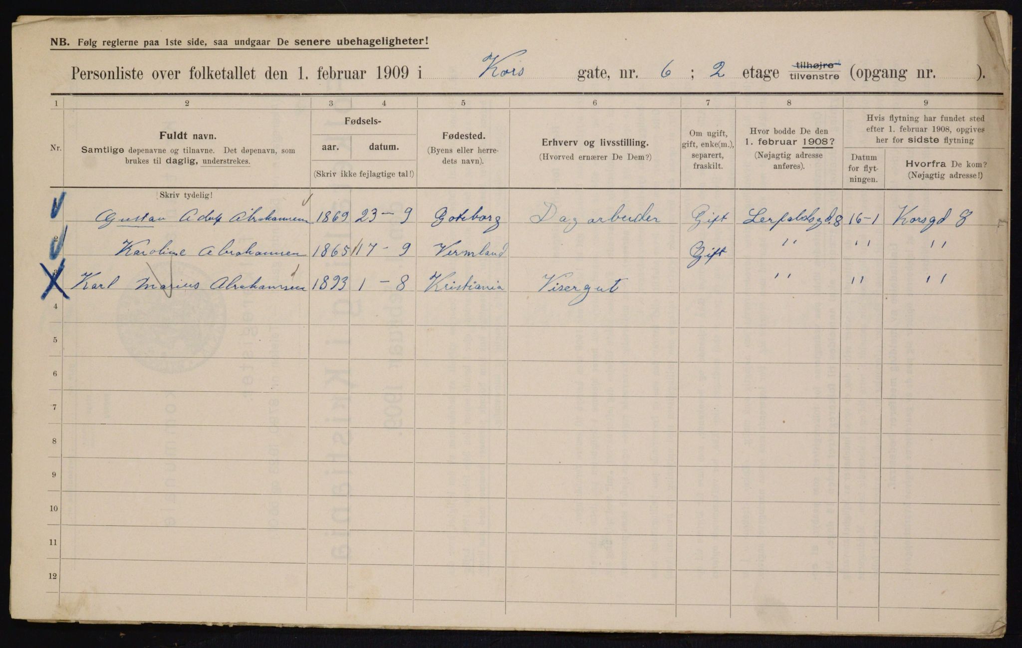 OBA, Municipal Census 1909 for Kristiania, 1909, p. 49047