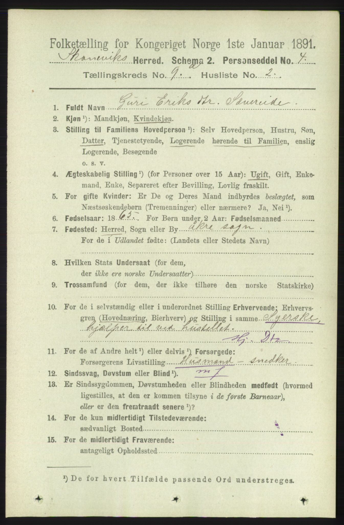 RA, 1891 census for 1212 Skånevik, 1891, p. 2560