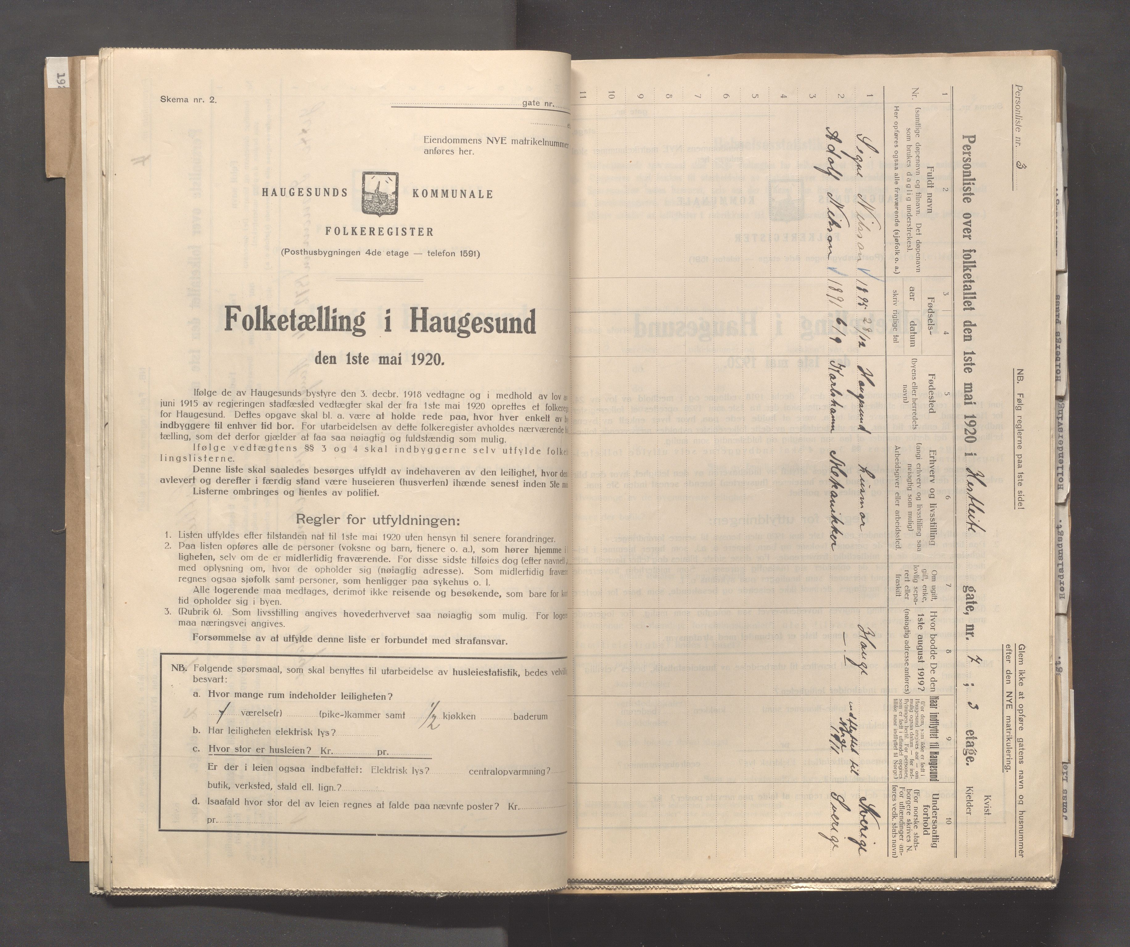 IKAR, Local census 1.5.1920 for Haugesund, 1920, p. 2119