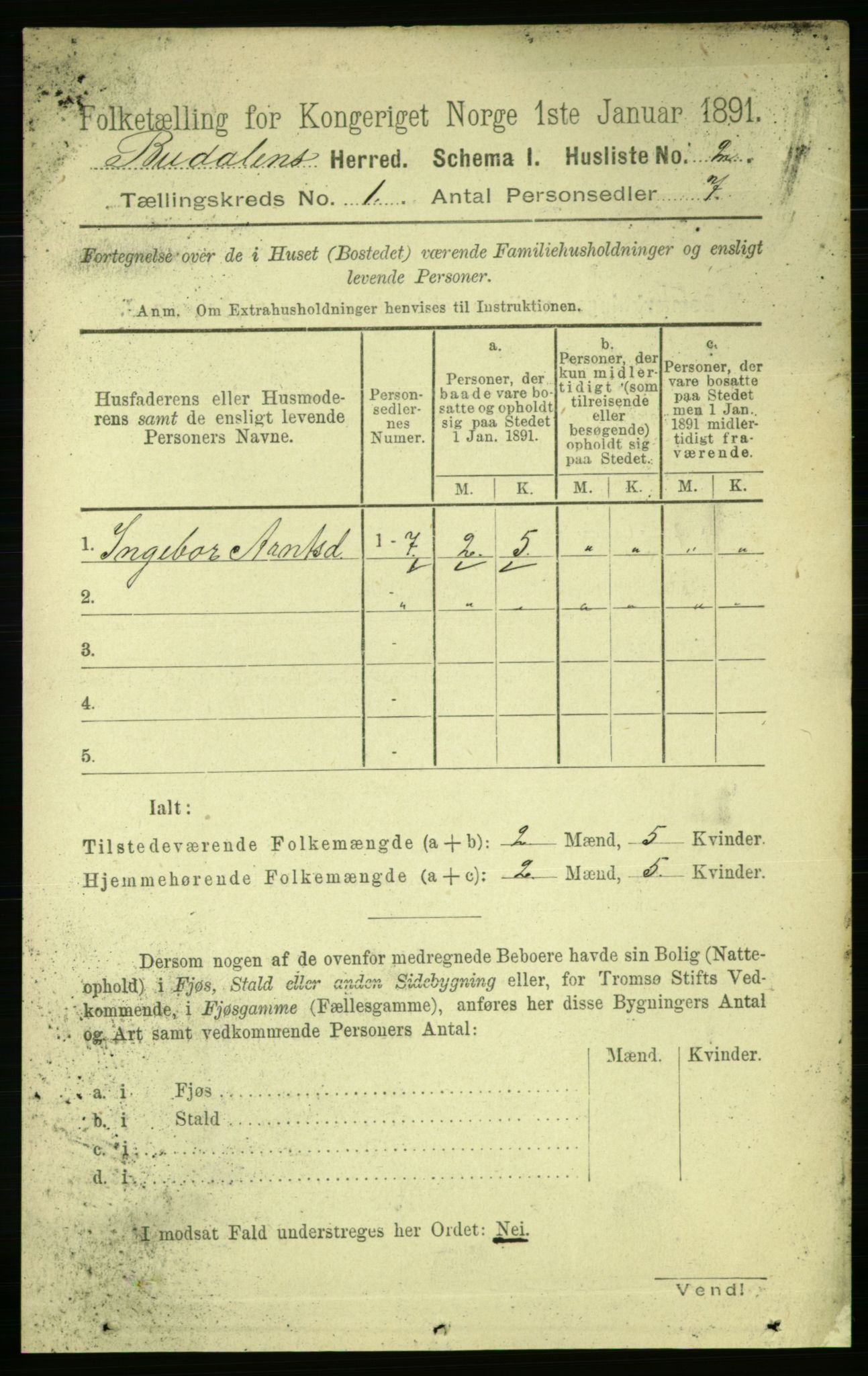 RA, 1891 census for 1647 Budal, 1891, p. 14