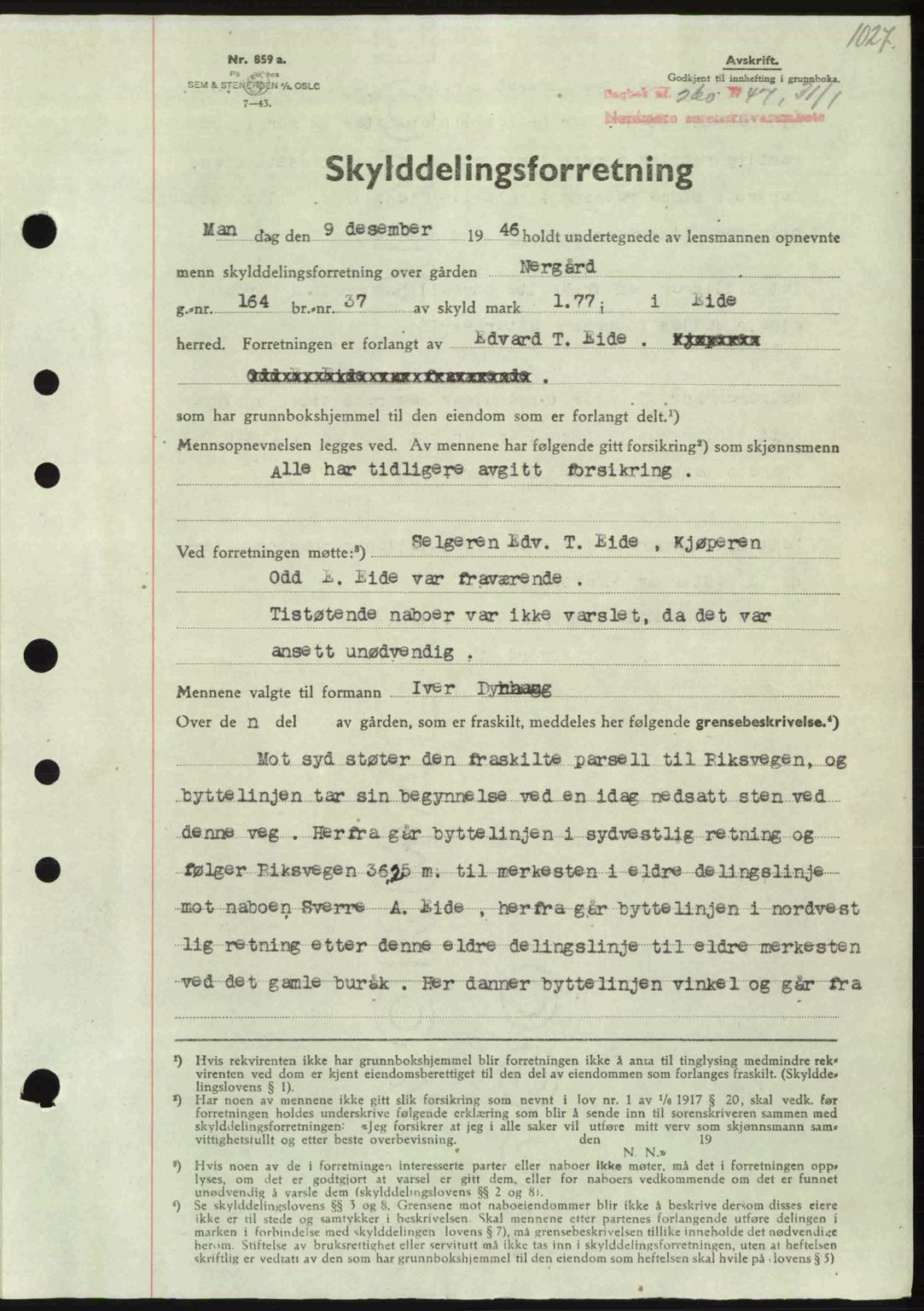 Nordmøre sorenskriveri, AV/SAT-A-4132/1/2/2Ca: Mortgage book no. A103, 1946-1947, Diary no: : 260/1947