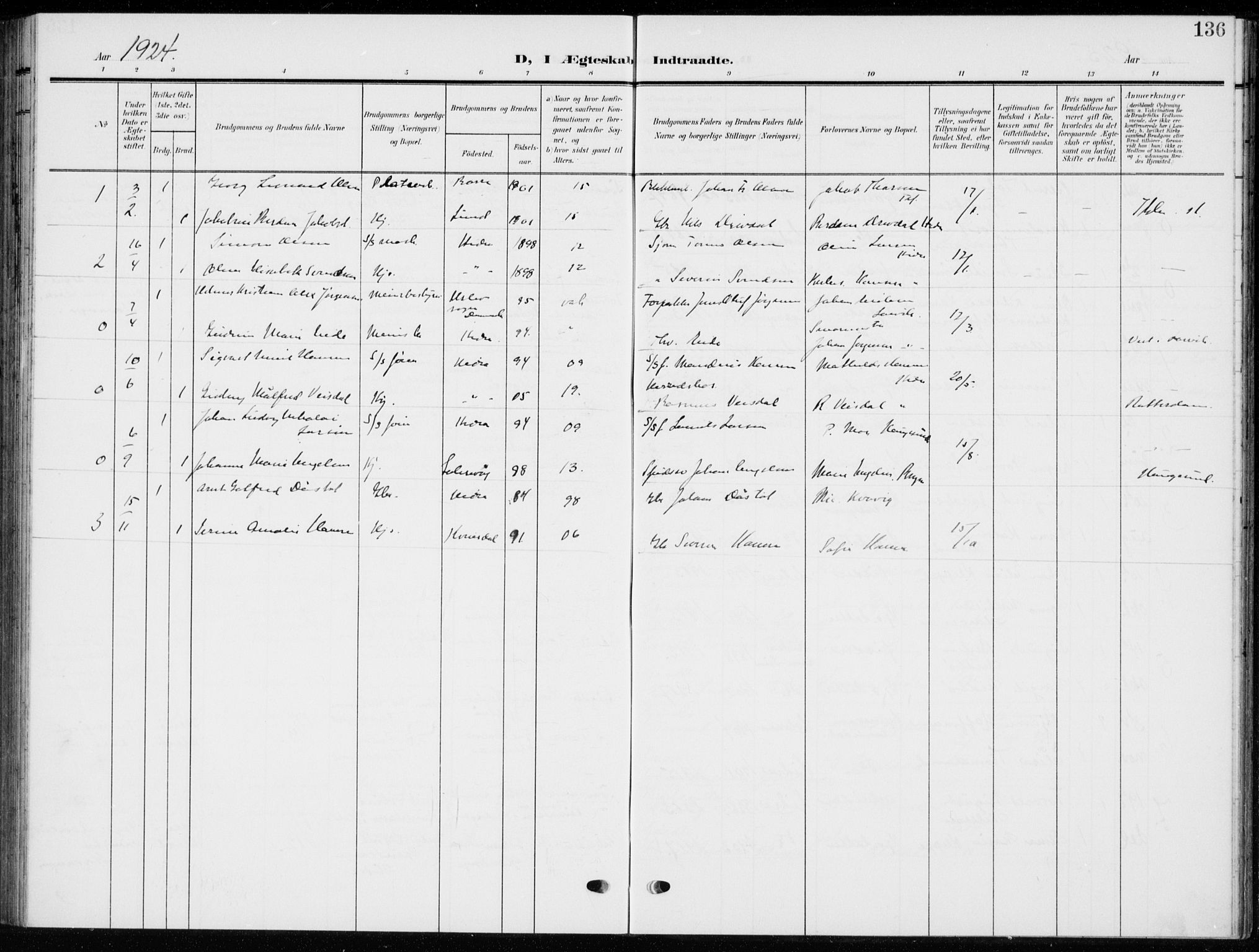 Flekkefjord sokneprestkontor, SAK/1111-0012/F/Fb/Fbb/L0005: Parish register (copy) no. B 5, 1908-1927, p. 136